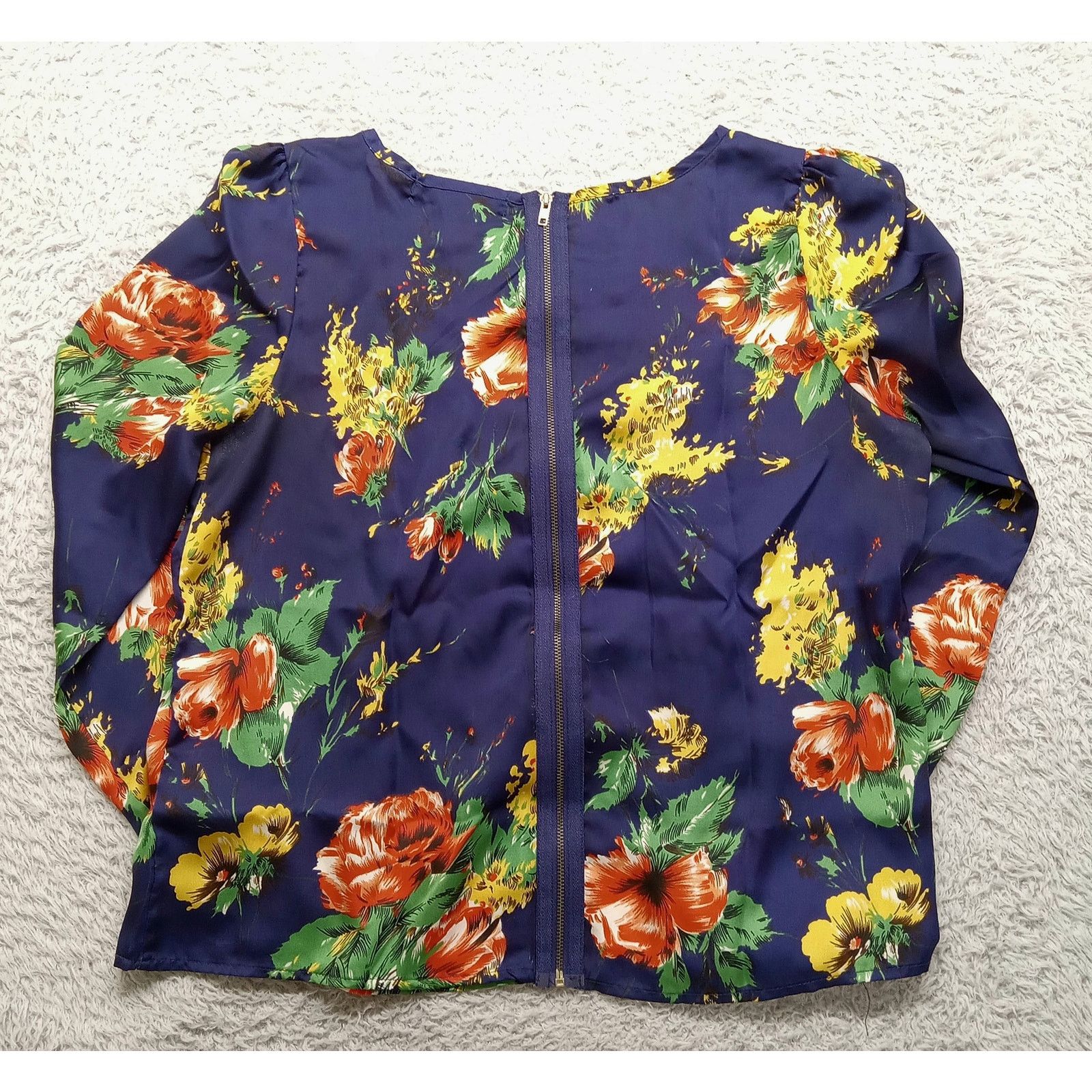 & Other Stories XXI Blouse Top M Women's Back Zip Long Sleeve Purple Floral Size M / US 6-8 / IT 42-44 - 2 Thumbnail