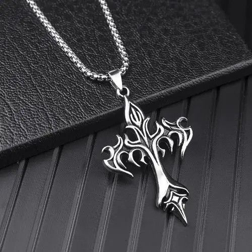 Jewelry Chrome Silver Cross Chain Goth God Pendant Necklace Size ONE SIZE - 5 Thumbnail