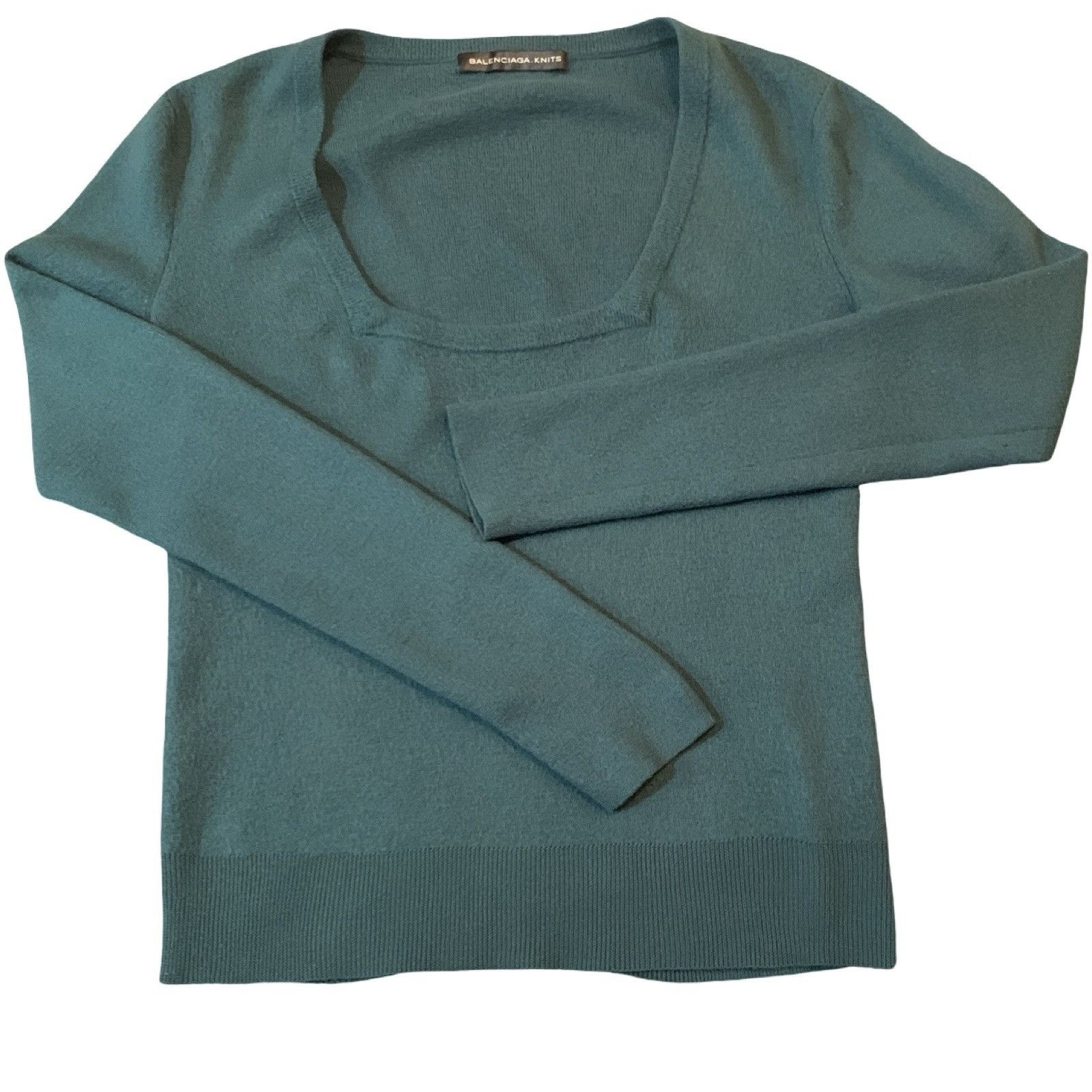 Balenciaga Balenciaga Knits Green Square Neck 100% Wool Sweater Sz 42 Size S / US 4 / IT 40 - 4 Thumbnail