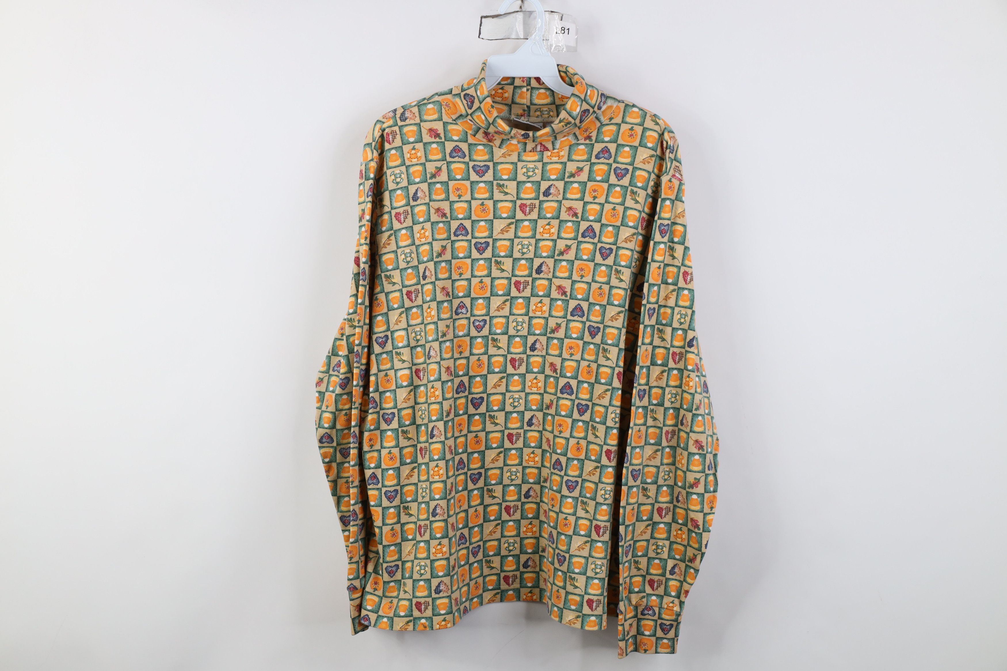 Vintage Vintage 90s Halloween Candy Corn Pumpkin Turtleneck T-Shirt Size L / US 10 / IT 46 - 1 Thumbnail