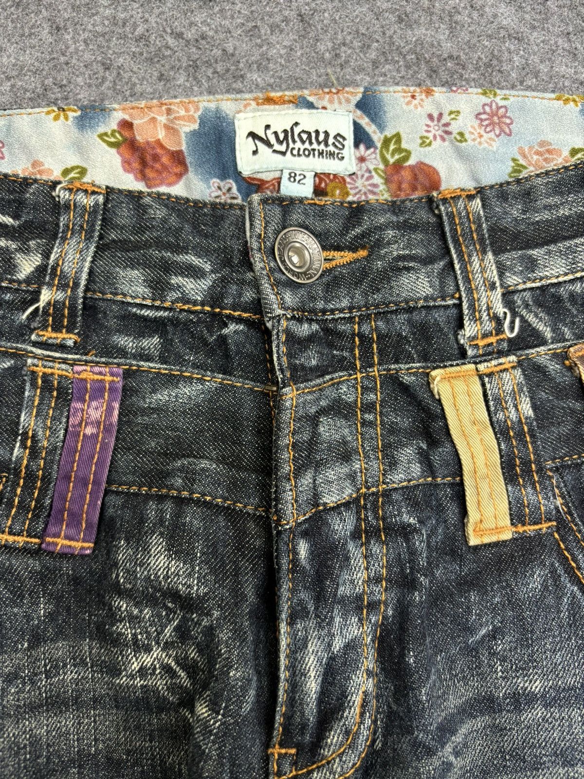 Japanese Brand 💥Double Waist💥Crazy Fades Nylaus Doube Waist Denim F528 Size US 32 / EU 48 - 3 Thumbnail