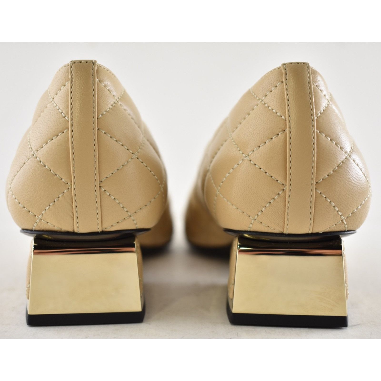 Chanel Chanel 24B Beige Lambskin Quilted CC Block Heel Pumps 37.5 Size US 7.5 / IT 37.5 - 13 Thumbnail