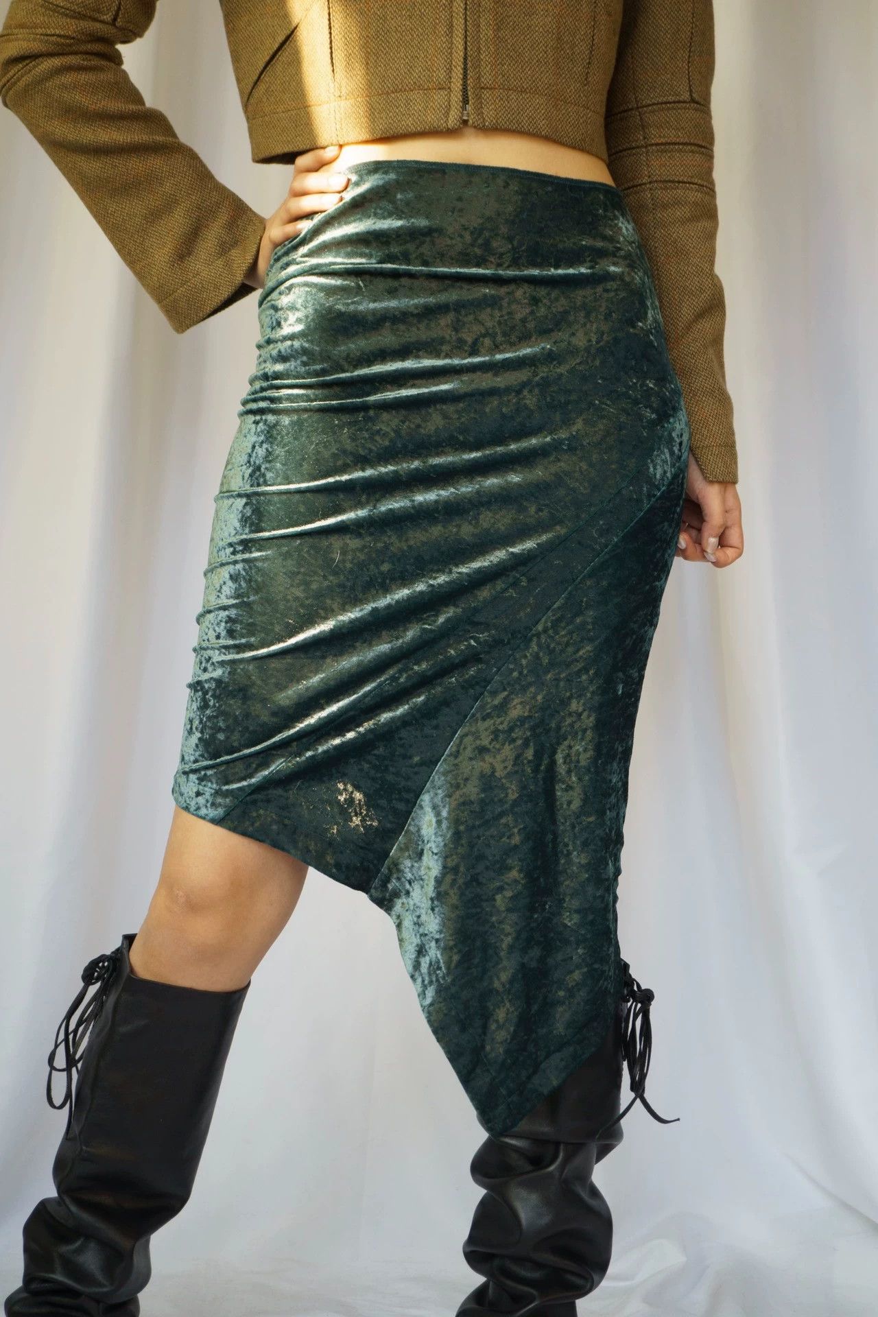 Junya Watanabe JUNYAWATANABE 1997 Lake Green Velvet Asymmetric Dress Size M / US 6-8 / IT 42-44 - 9 Thumbnail