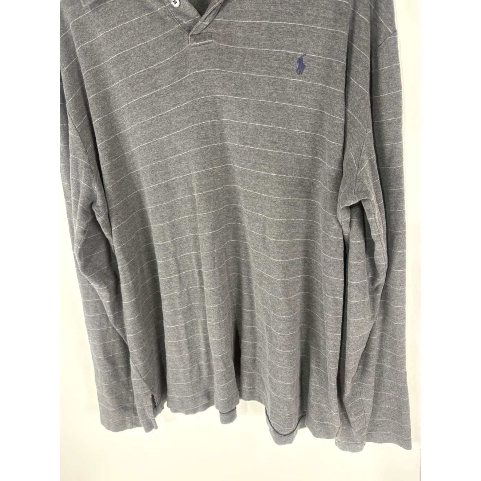 Ralph Lauren VINTAGE Ralph Lauren Polo Shirt Men’s XL Gray Striped Cotton Long Sleeve Button-Down Classic Casual Size US XL / EU 56 / 4 - 3 Thumbnail