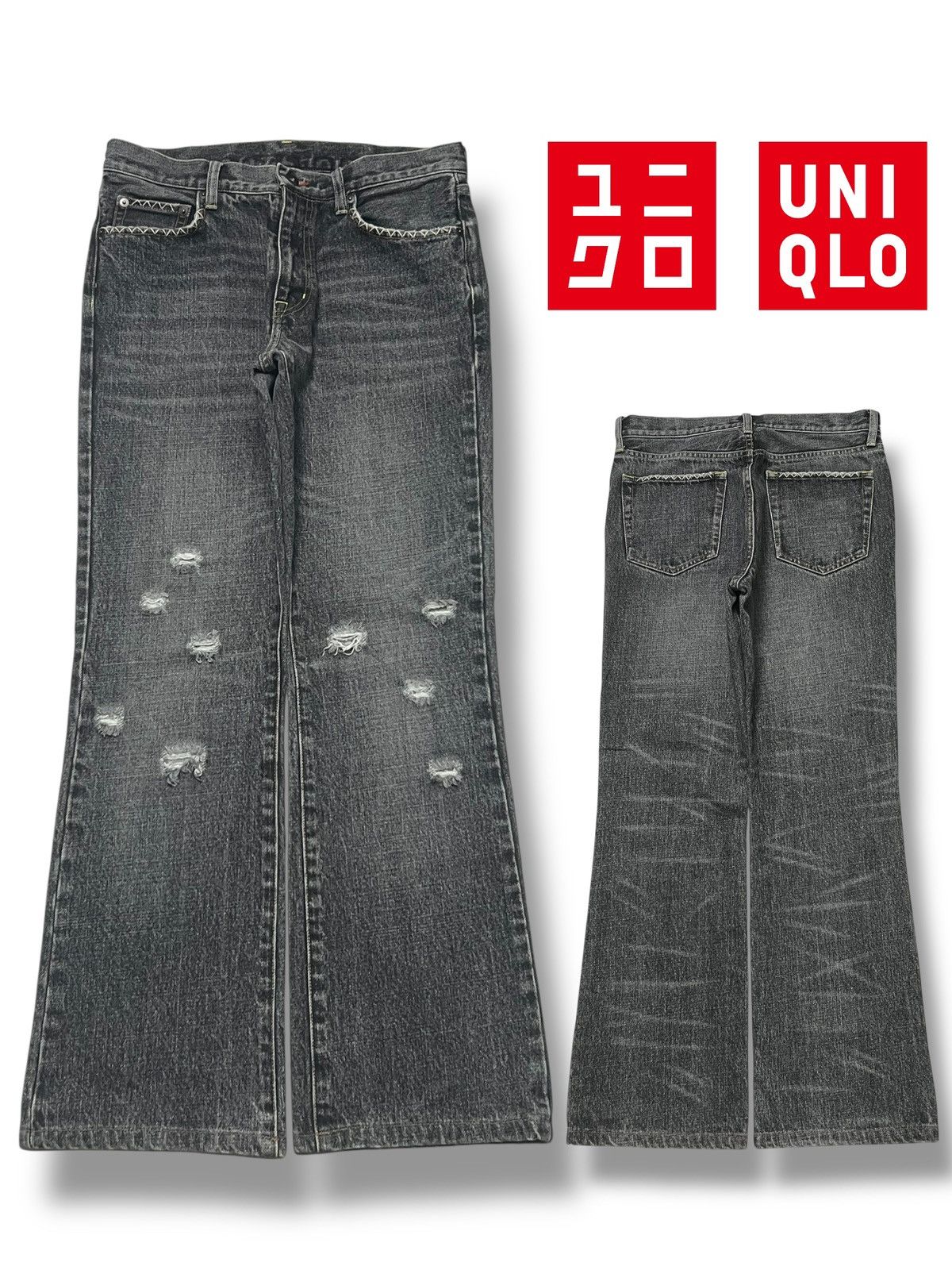 Uniqlo Bootcut Vintage Uniqlo Japan - Black Stone Wash, Distressed Size US 30 / EU 46 - 1 Thumbnail