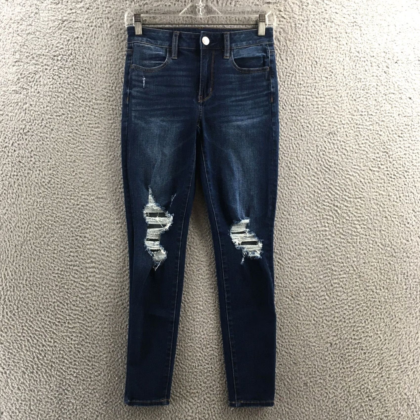 American Eagle Outfitters American Eagle Outfitters Jeans Womens 8 Blue Distressed Skinny Mid Rise Denim Zip Fly Jeans Mens Womens Girls Boys? Size 30" / US 8 / IT 44 - 2 Thumbnail