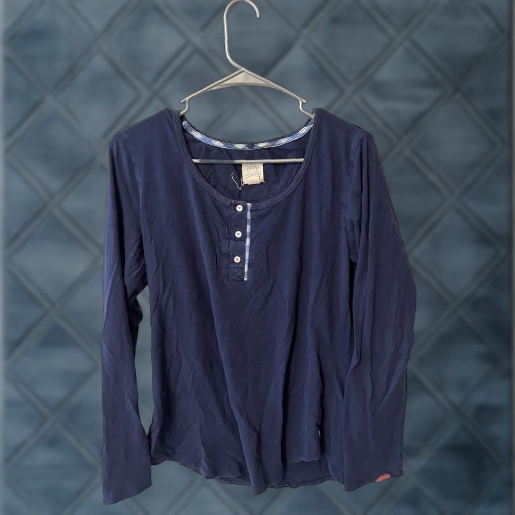 Lucky Brand Lucky Brand Women’s Henley Top Medium Blue Knit Thermal Long Sleeve Shirt Blouse Casual Knits Fall Winter Spring Mens? Size M / US 6-8 / IT 42-44 - 1 Thumbnail