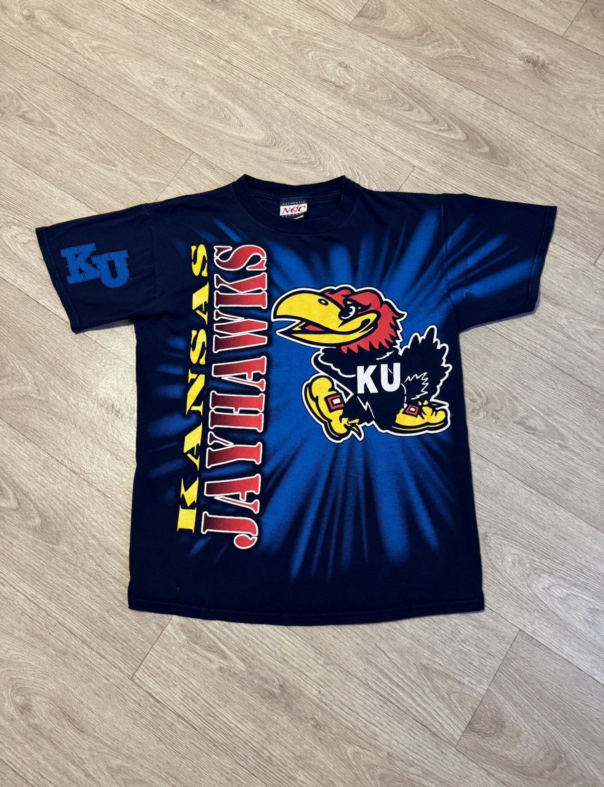 Vintage 🔷Vintage Kansas Jayhawks Overprint T-shirt 90s🔷 Size US L / EU 52-54 / 3 - 1 Thumbnail