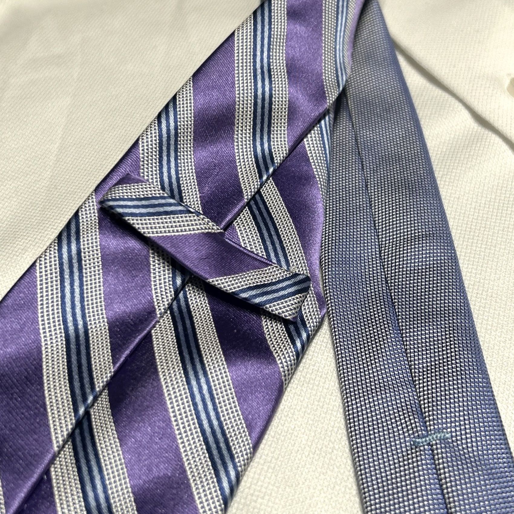 Saks Fifth Avenue Saks Fifth Avenue Silk Tie Purple Tones Striped Textured Pattern Size ONE SIZE - 6 Thumbnail