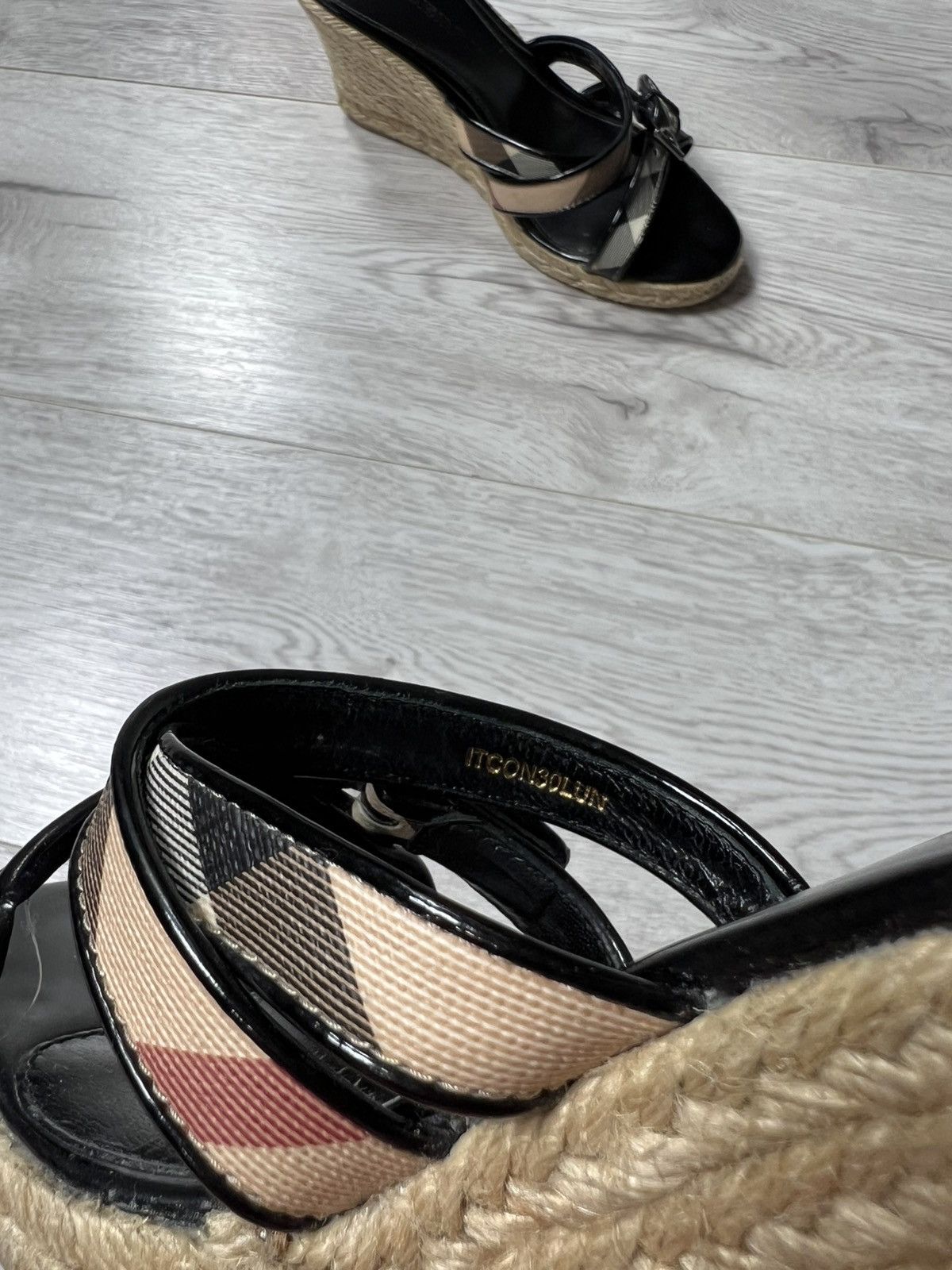 Burberry Women’s Nova Check Leather Wedge Espadrille Sandals