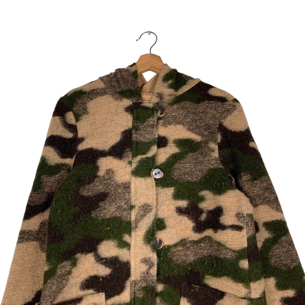 Japanese Brand FIROSA Wool Camo Long Coat Hooded Jacket #1354-C61 Size M / US 6-8 / IT 42-44 - 2 Thumbnail