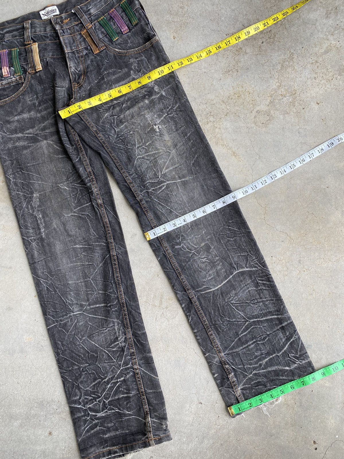 Japanese Brand NYLAUS JEANS DOUBLE WAIST DOPE STONE WASH FADED DESIGN OPIUM Size US 31 - 9 Thumbnail