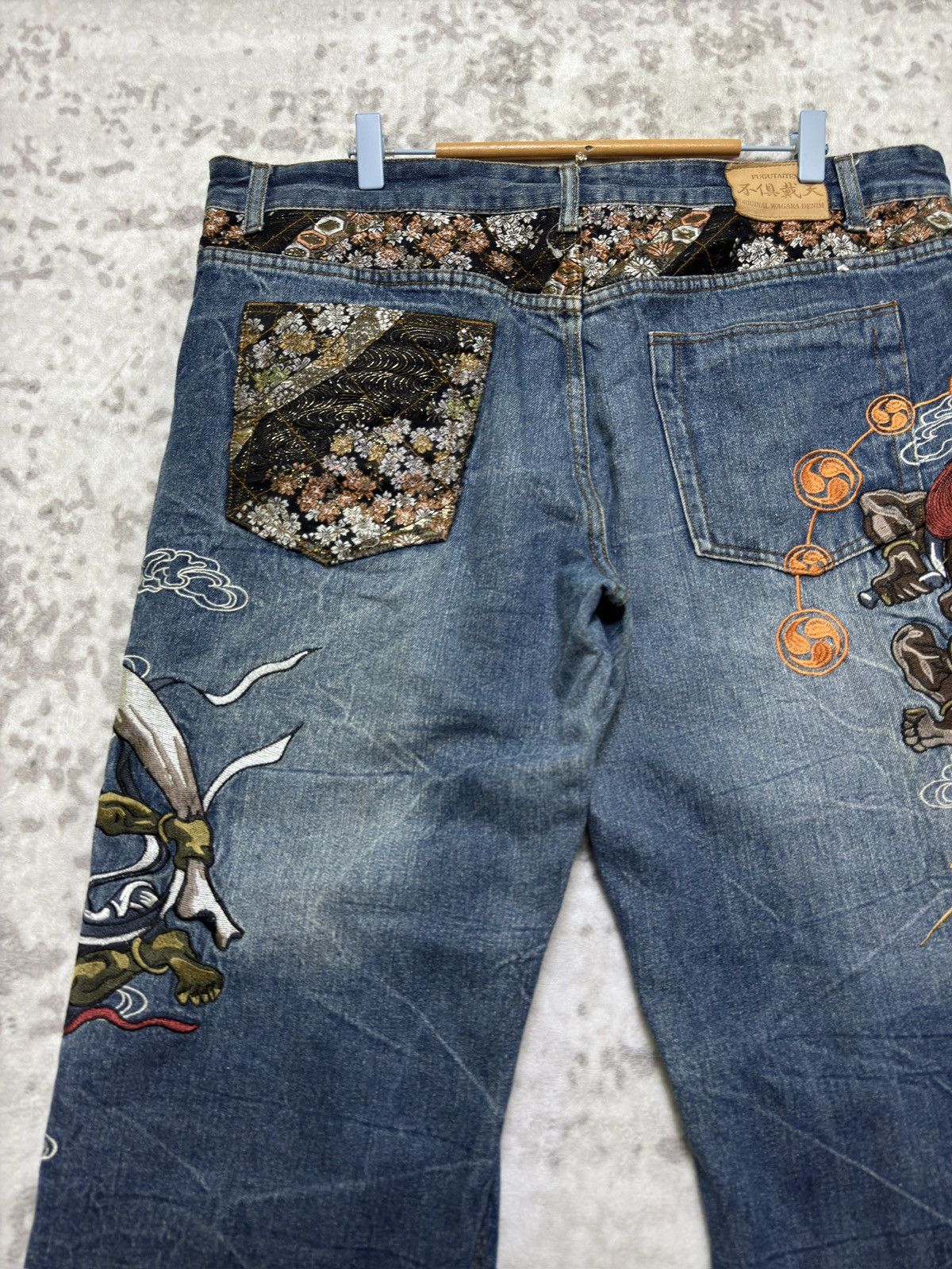 Japanese Brand Fugutaiten Y2K Japanese Embroidered Denim Fujin Raijin Size US 38 / EU 54 - 10 Thumbnail