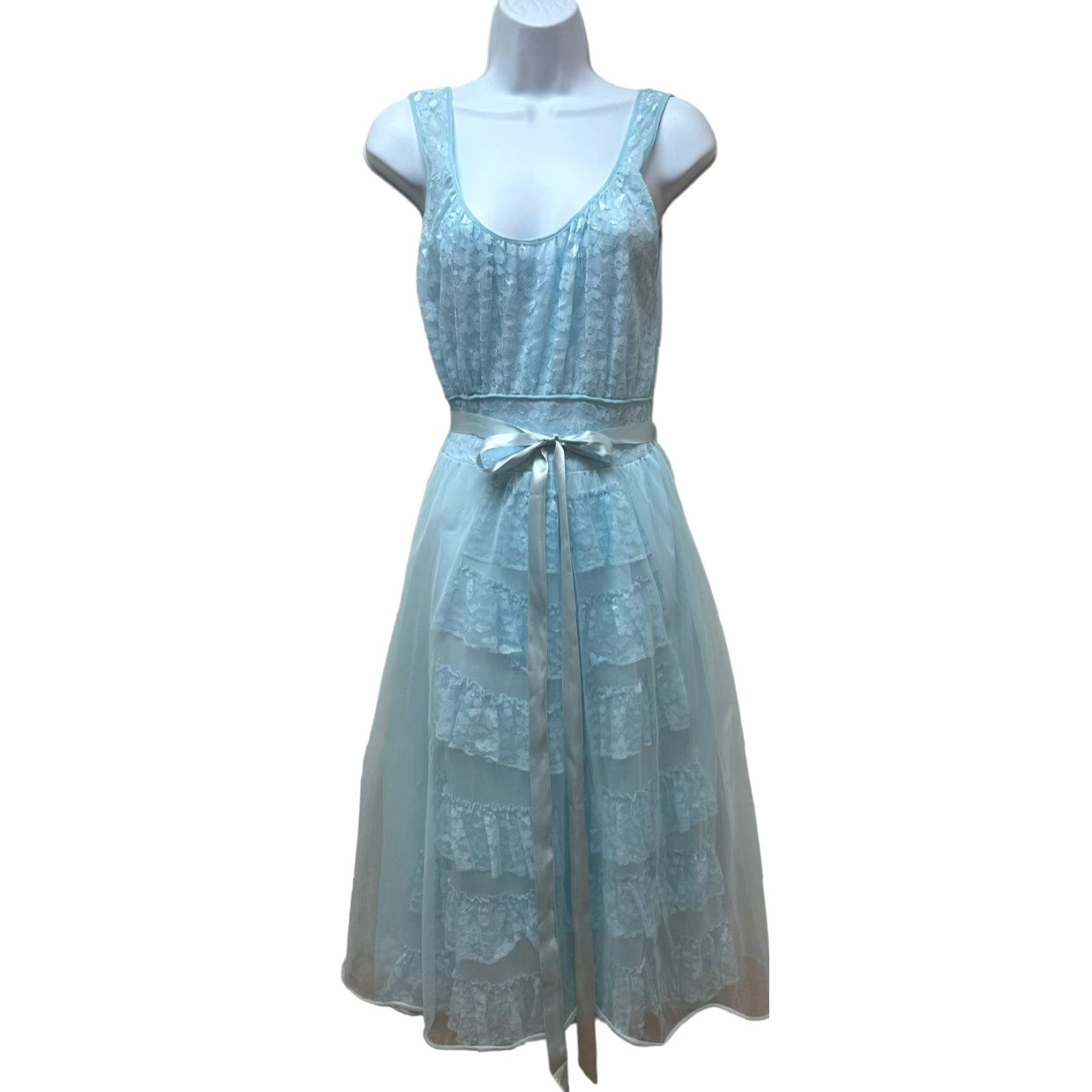 Vintage VINTAGE Nightgown Nylon Tricot Lace Double Layer Sheer Chiffon Overlay Size 38 Blue Size ONE SIZE - 2 Thumbnail