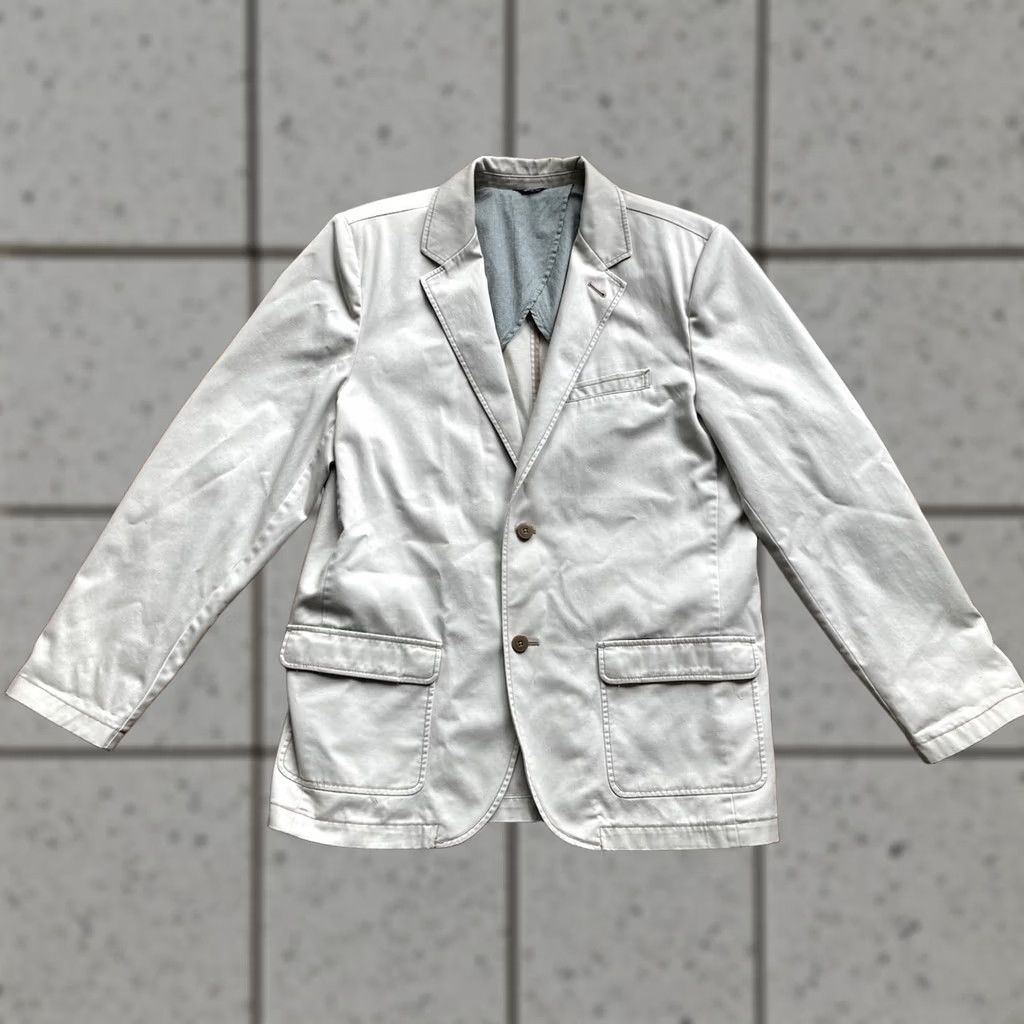 Vintage LL Bean Mens Blazer Jacket Single-Breasted Two-Button Cotton Beige 44 Regular Coat Sports Blazer Mens Size 44R - 1 Thumbnail