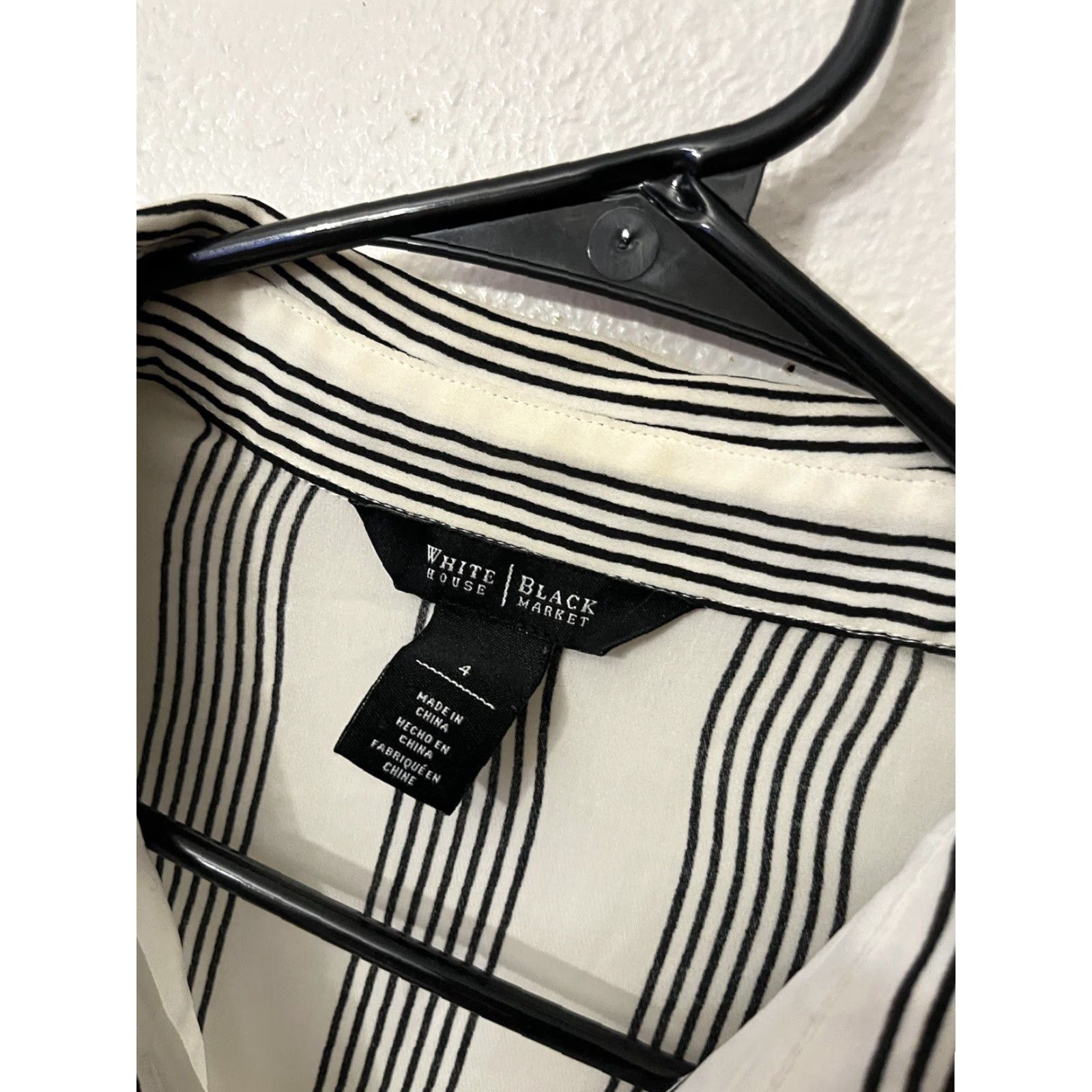 White House Black Market WHBM Blouse Shirt Striped Button Front Top Womens Long Sleeve Collared Back Cutout White Black Market Size 4 - White House Black Market Size S / US 4 / IT 40 - 2 Thumbnail
