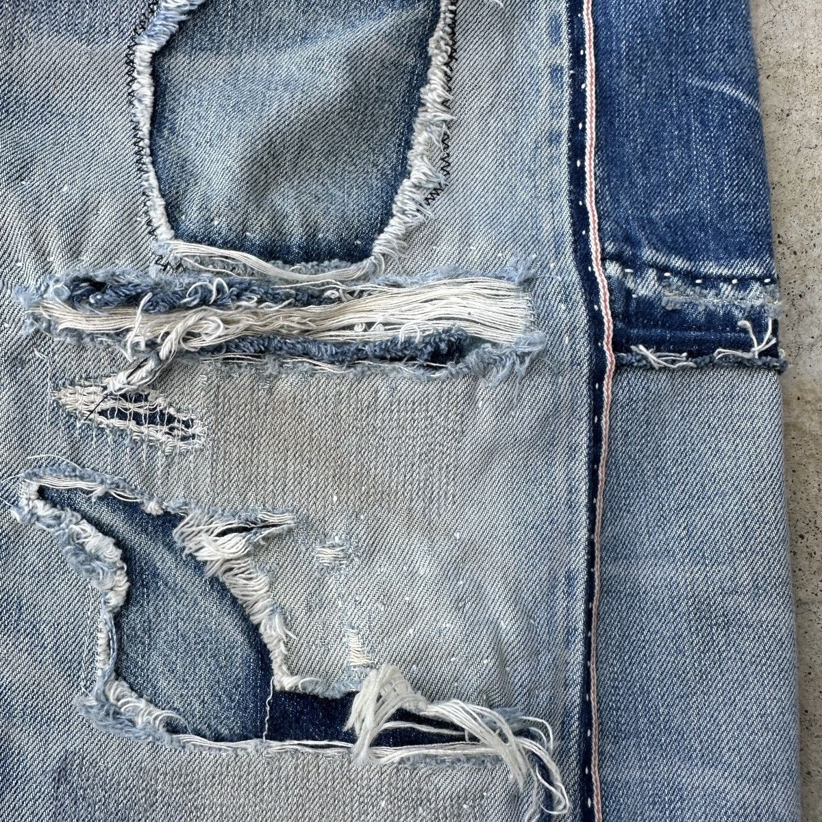 FDMTL Mercedes Benz Selvedge Crash Boro Denim Shorts jort capris Size US 36 / EU 52 - 9 Thumbnail