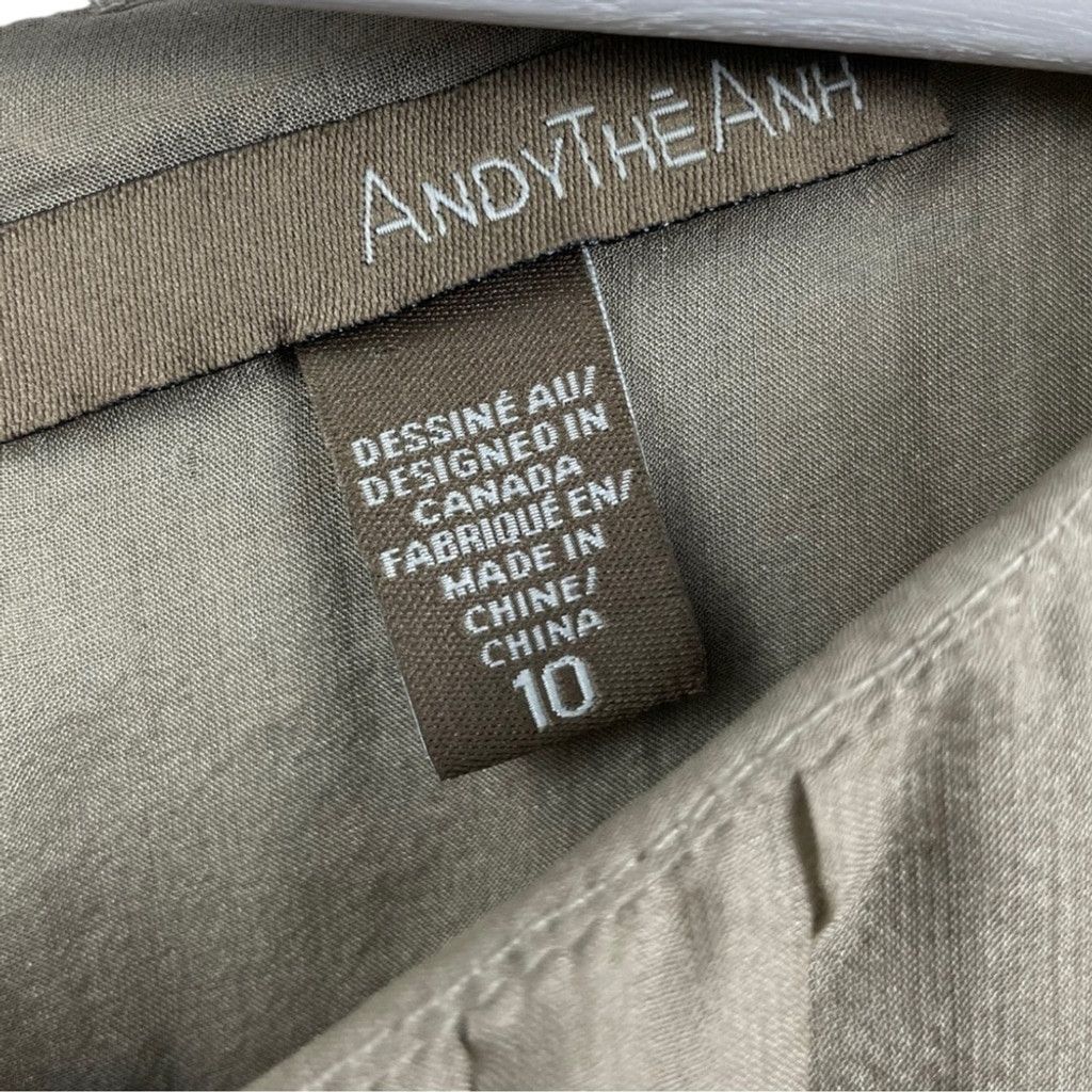 Other ANDY The-Ahn 100% Silk Pleated Olive Tunic Size 10 Size L / US 10 / IT 46 - 4 Thumbnail