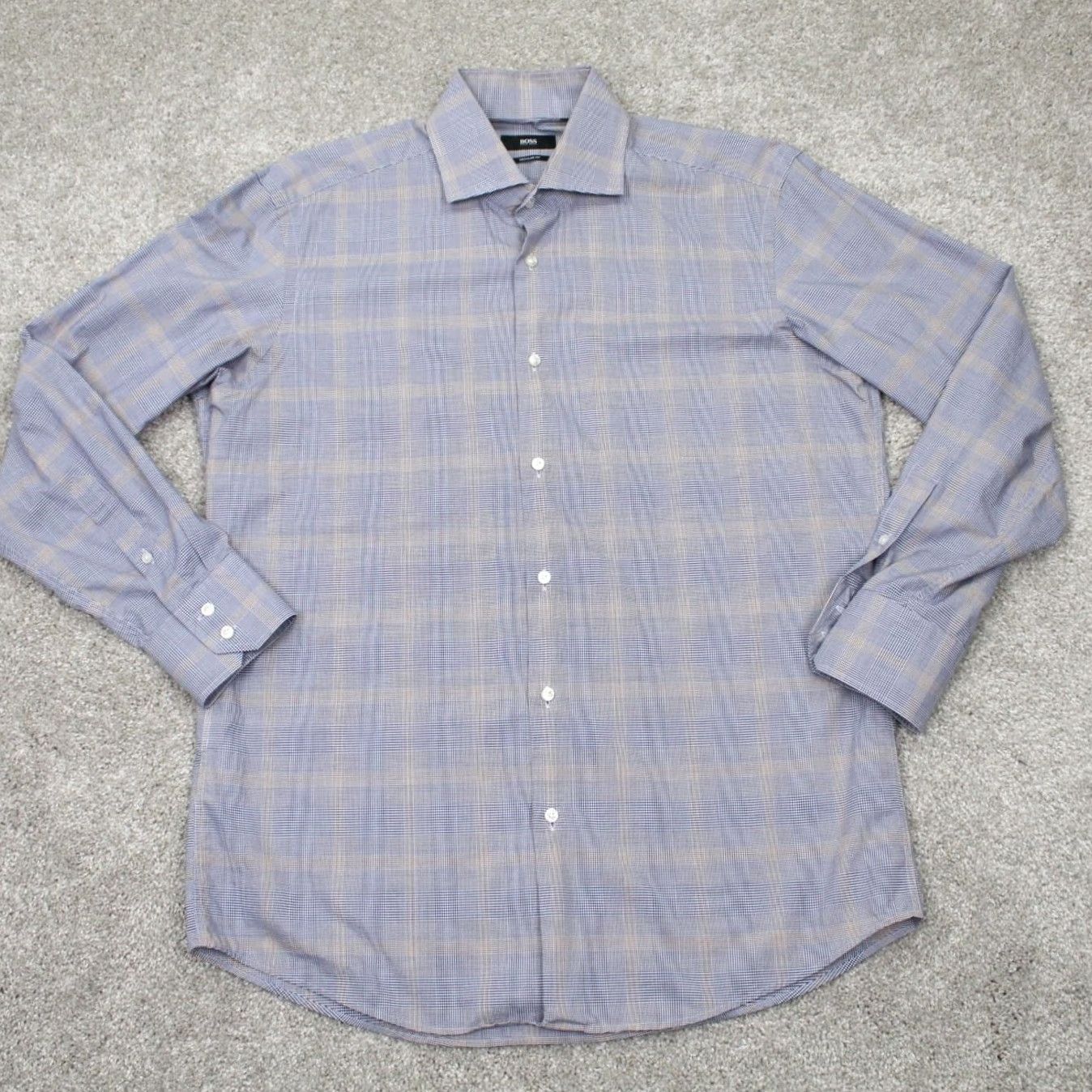 Hugo Boss BOSS Hugo Boss Gerald Shirt Mens 16 Blue/Yellow Regular Fit 100% Cotton L/S Dress Shirt Vintage No Size US L / EU 52-54 / 3 - 2 Thumbnail