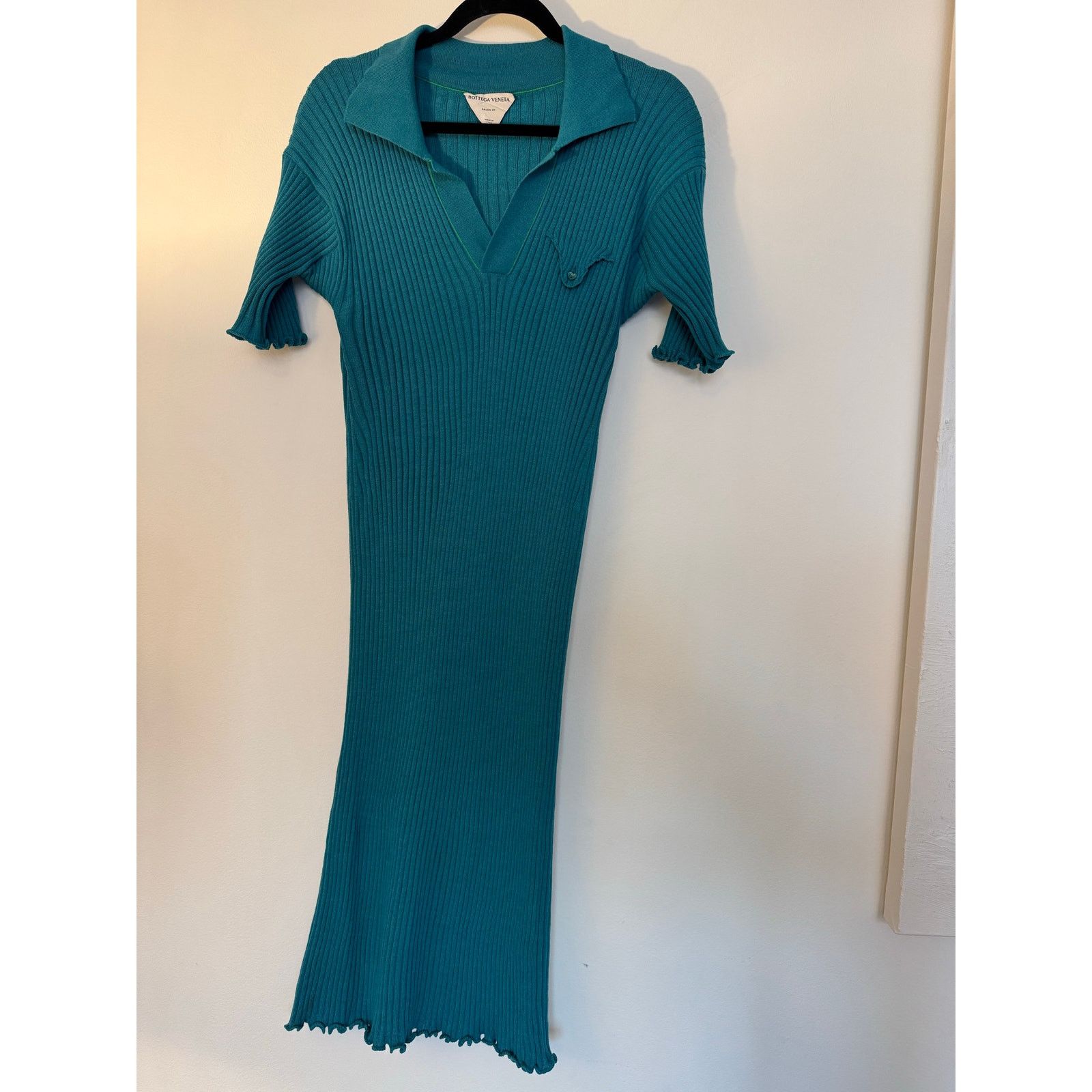 Bottega Veneta Bottega Veneta Duck Green Ribbed Wool Midi Dress Turquoise Size S / US 4 / IT 40 - 2 Thumbnail