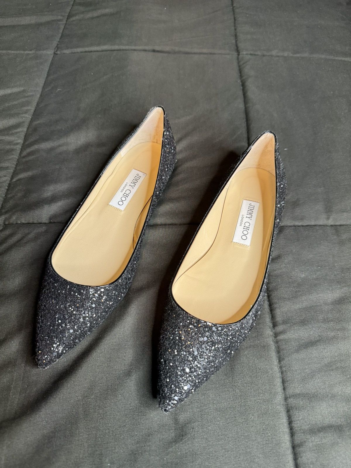 Jimmy Choo Jimmy Choo “Love/Alina Pointed-Toe Ballet” Glitter Flats Size US 9 / IT 39 - 2 Thumbnail