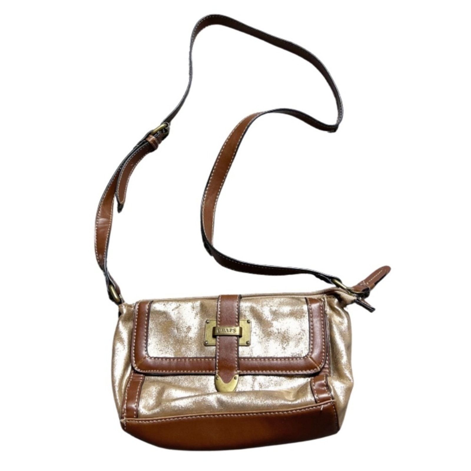 Chaps Chaps Metallic Gold Brown Faux Leather Zip Crossbody Purse Size ONE SIZE - 13 Thumbnail