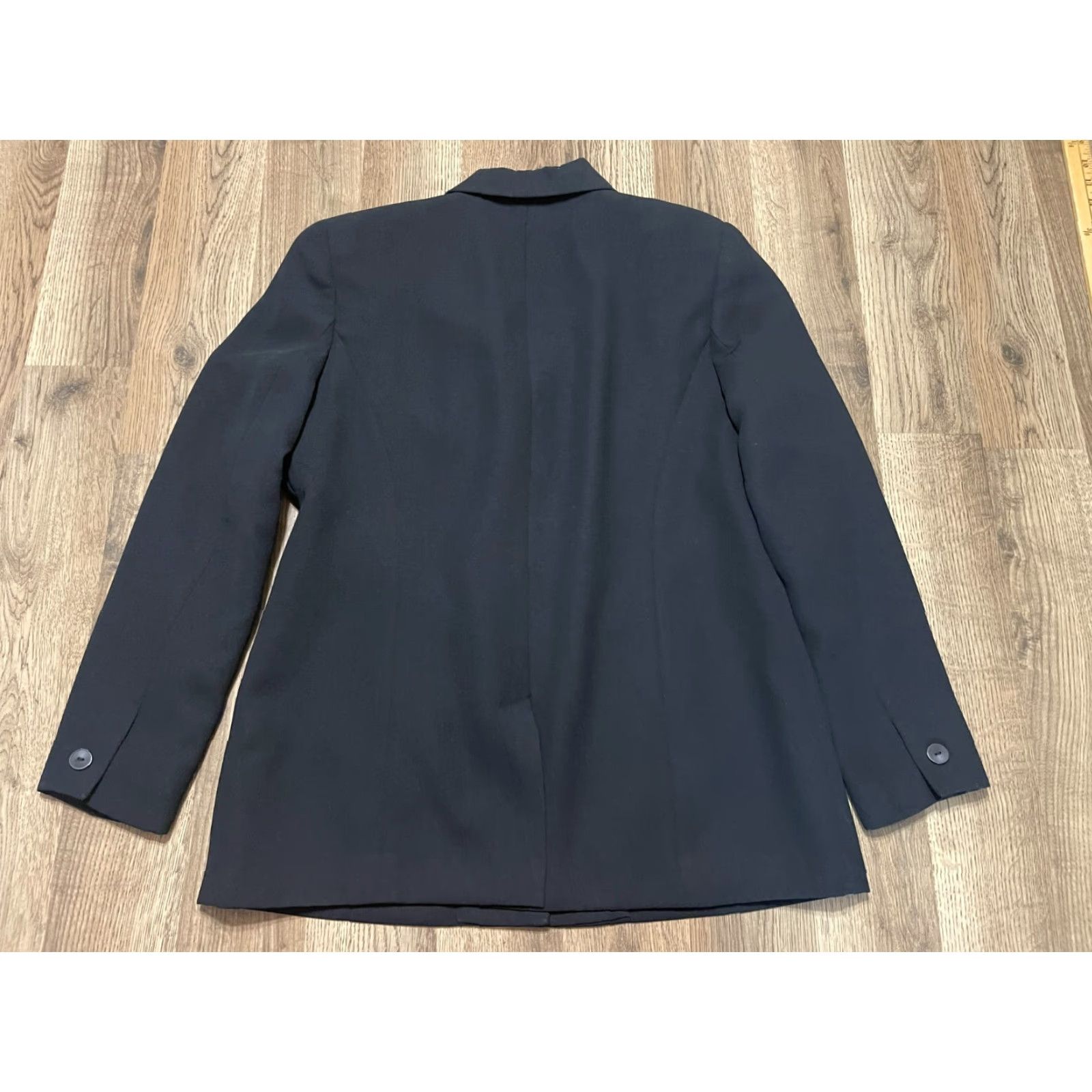 Vintage Norton McNaughton Blazer Women's 8P Petite Black Padded Shoulder Jacket, Regular Fit, Long Sleeve, Solid Polyester, Casual, Fall Spring Summer, Adults Size M / US 6-8 / IT 42-44 - 2 Thumbnail