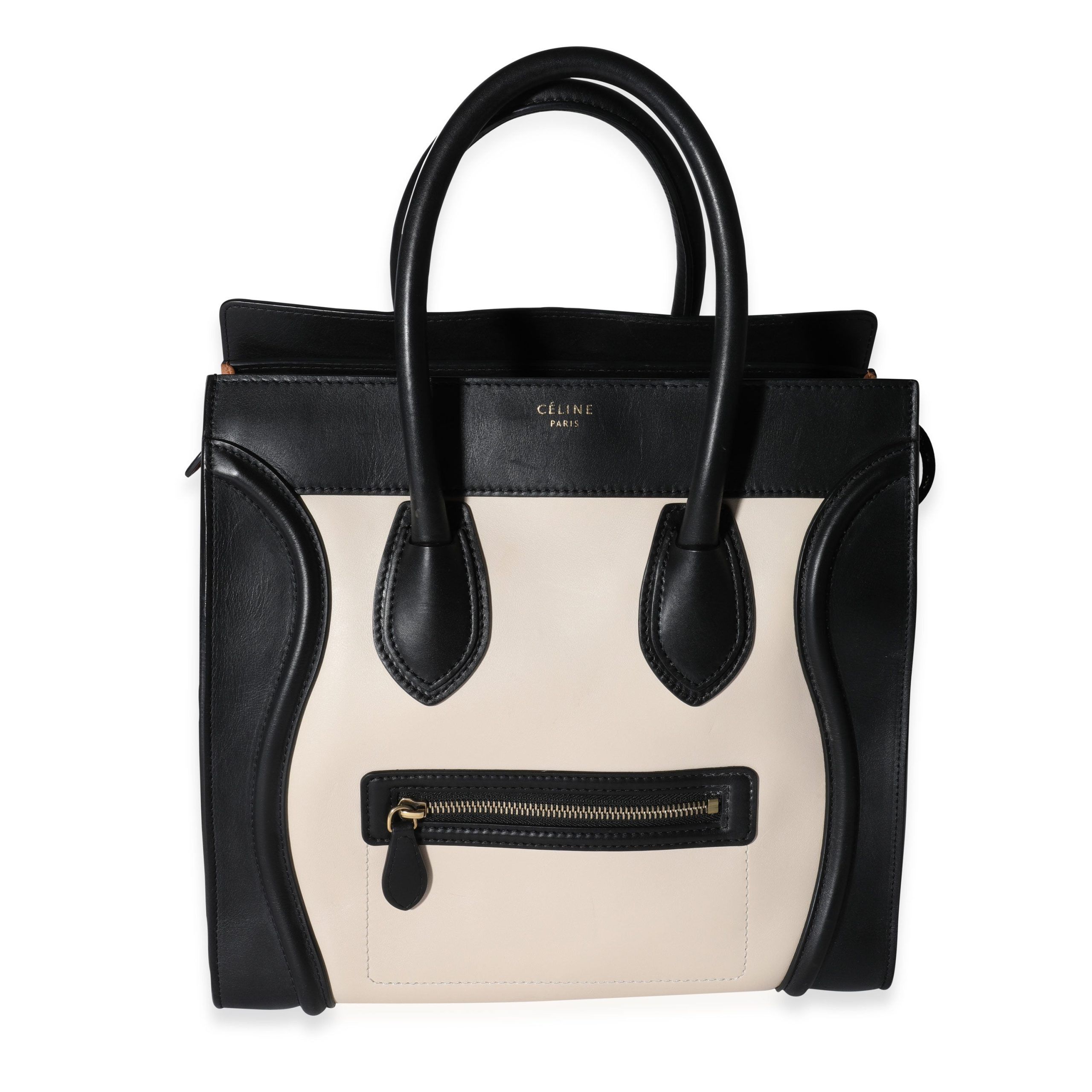 image of Celine Tricolor Leather & Suede Mini Luggage Tote in Beige, Women's