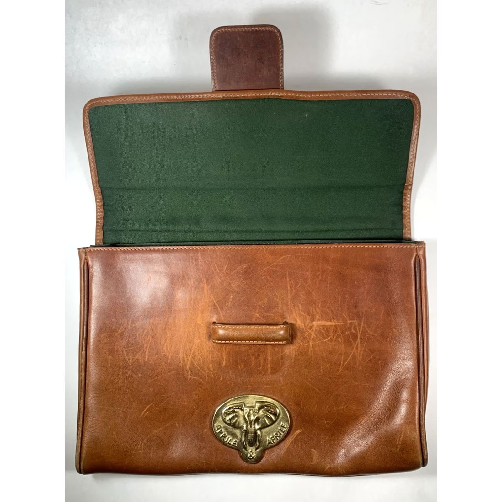 Vintage Aprile & Aprile Brown Leather Handbag Elephant Emblem Medium Clutch Womens Size ONE SIZE - 6 Thumbnail