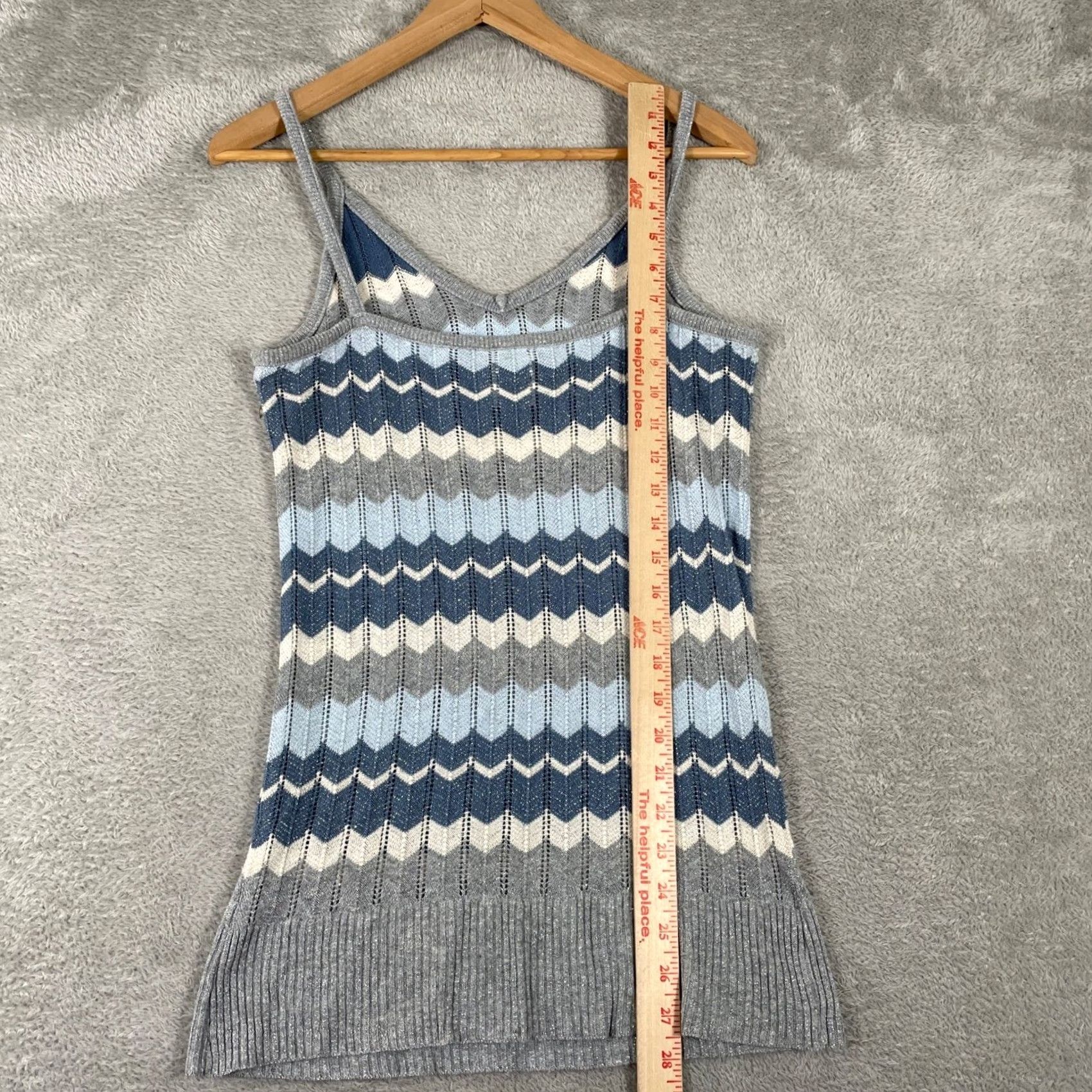 Vintage VINTAGE No Boundaries Y2K Mini Dress Geometric Chevron Sleeveless V-Neck Blue Gray Metallic Women Size 12 11/13 XS? Size XL / US 12-14 / IT 48-50 - 7 Thumbnail