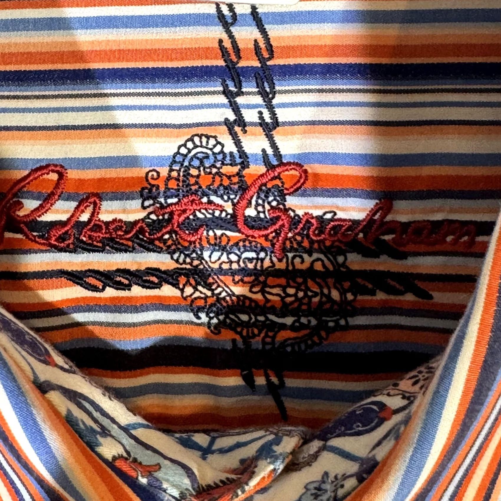 Robert Graham Robert Graham Shirt Mens XL Orange Blue Stripe Long Sleeve Paisley Contrast Cuff Size US XL / EU 56 / 4 - 7 Thumbnail