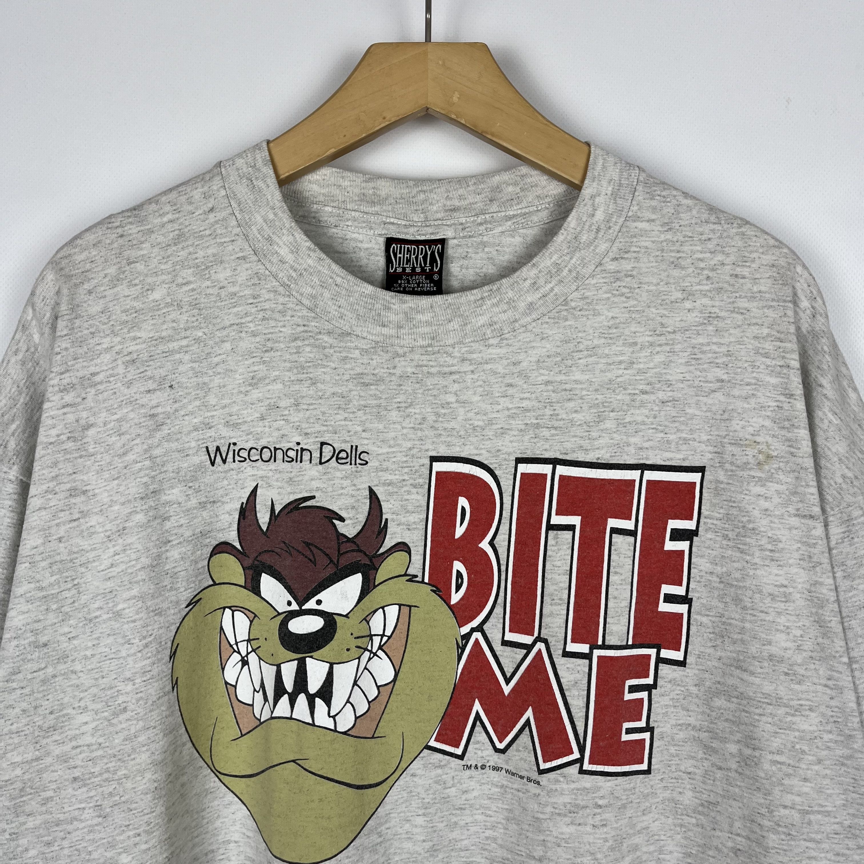 Warner Bros Vintage Warner Bros Taz «Bite Me» Cartoon T Shirt 1997 Size US XL / EU 56 / 4 - 6 Thumbnail