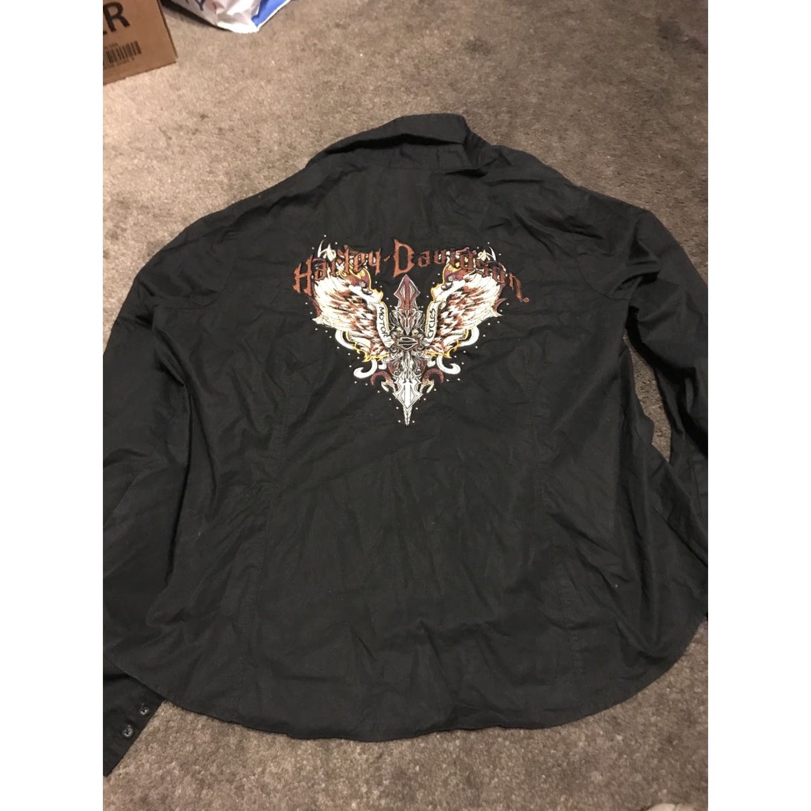 Harley Davidson HARLEY-DAVIDSON ROAD ANGEL WOMENS 1W PLUS BUTTON-UP BLACK 96201-09VW Size XS / US 0-2 / IT 36-38 - 2 Thumbnail