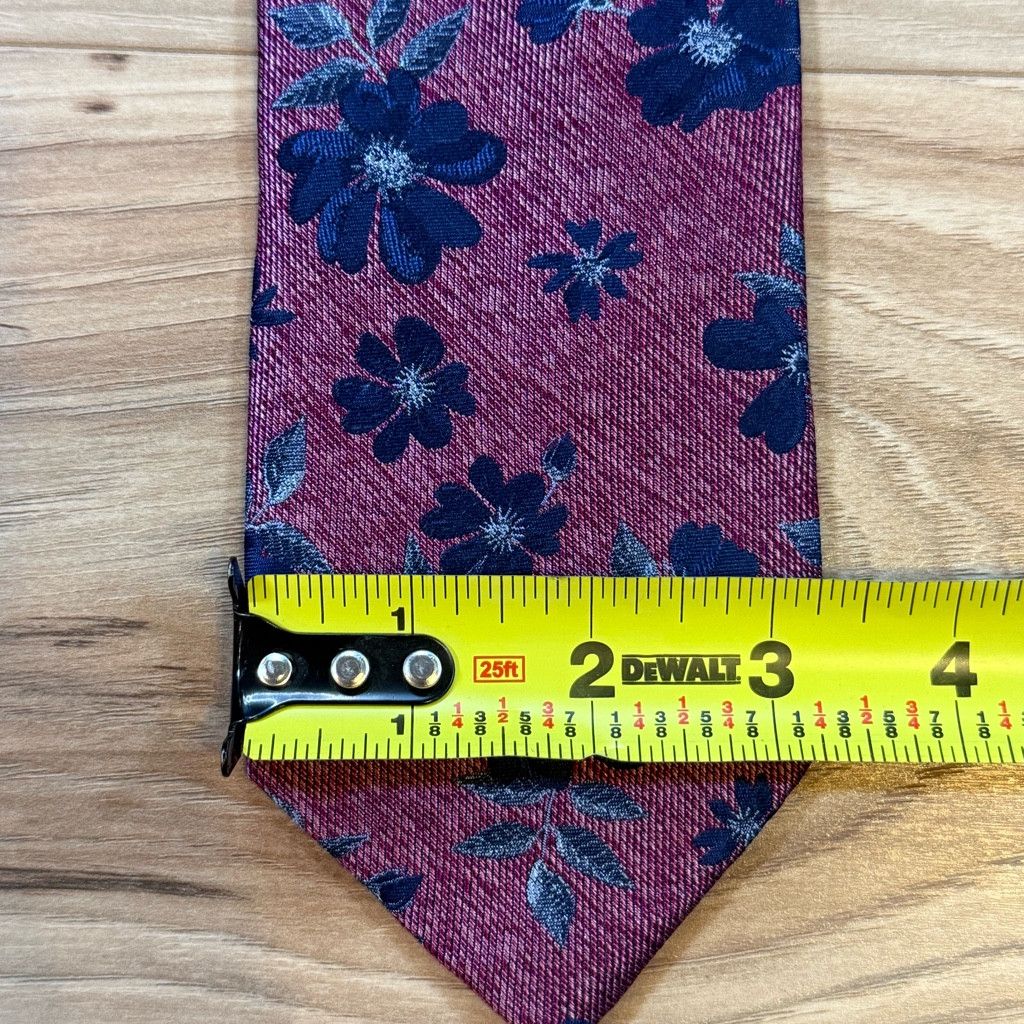 Bruno Piattelli Bruno Piattelli Floral Silk Tie Red Navy 3.25” Handmade Size 26 - 3 Thumbnail