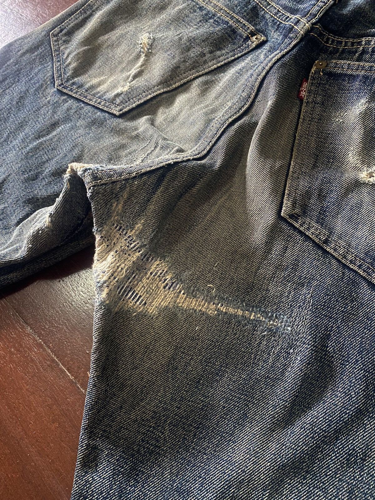 Vintage DENIME JAPAN Vintage Honeycomb Rusty distressed rework B1 Size US 31 - 24 Thumbnail