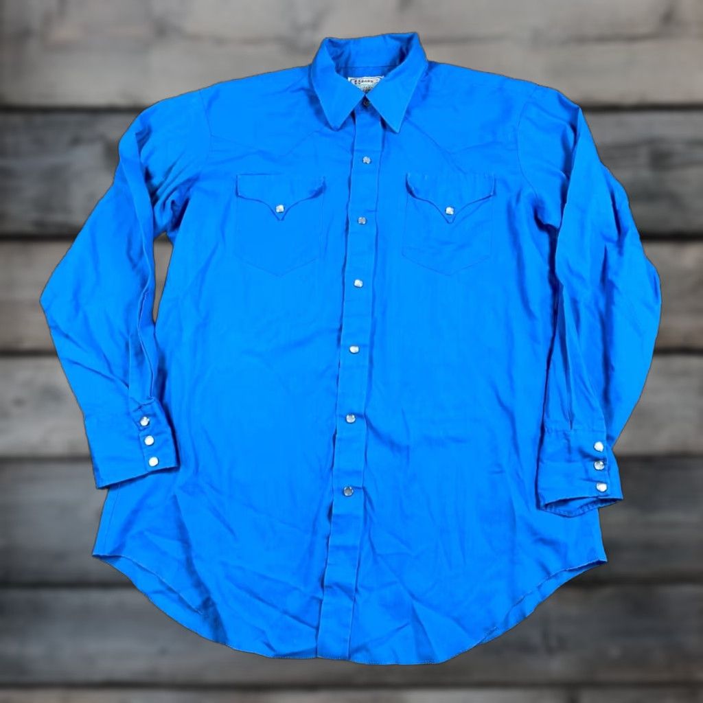 Vintage VTG Yes H Bar C Distressed Western Shirt 17-33 Blue Snap Button USA Made Size US XL / EU 56 / 4 - 1 Thumbnail