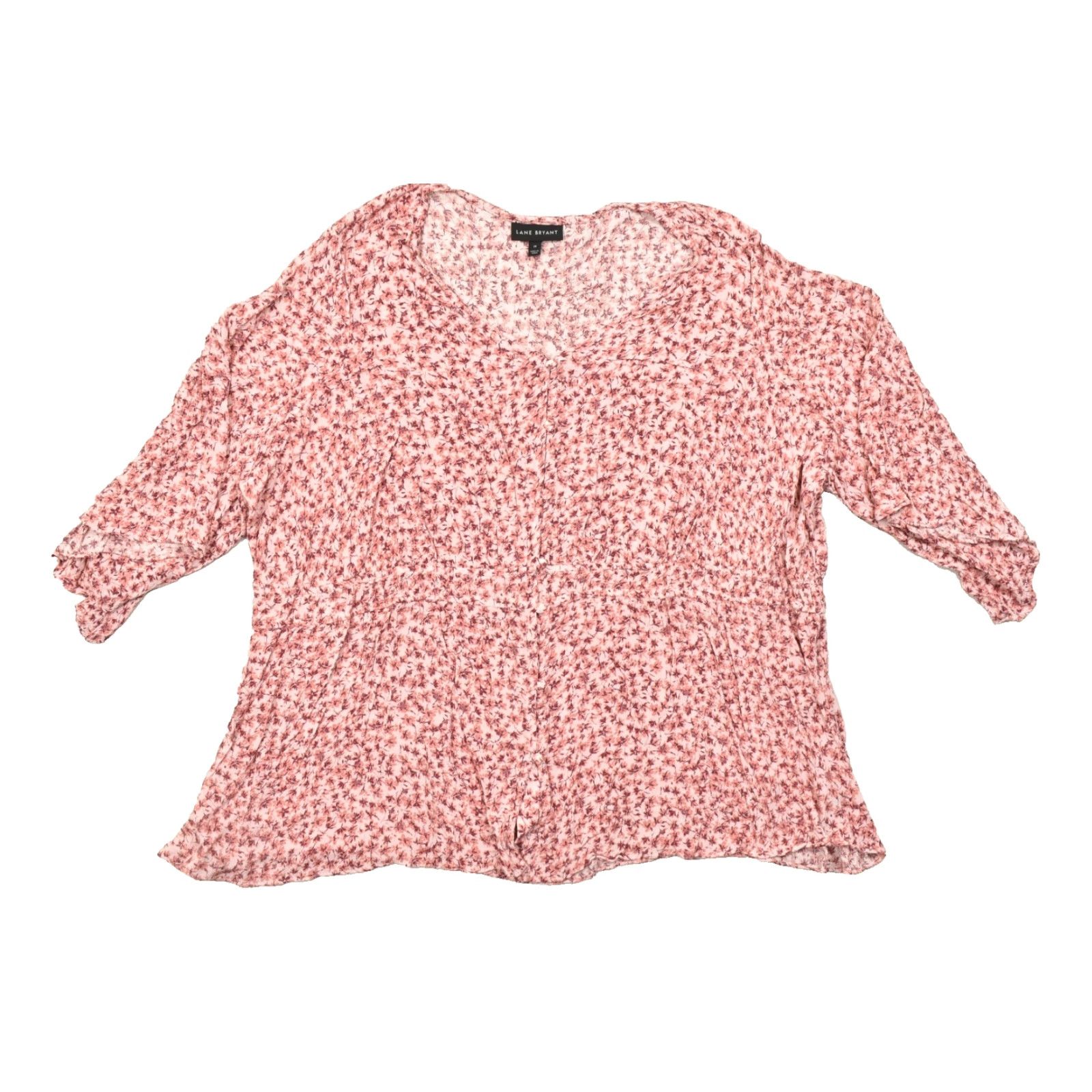 Vintage Lane Bryant Blouse Women 28 Plus Size Pink Floral Button Front V-Neck 100% Rayon 3/4 Sleeve Lightweight Regular Size 4XL / US 24-26 - 2 Thumbnail