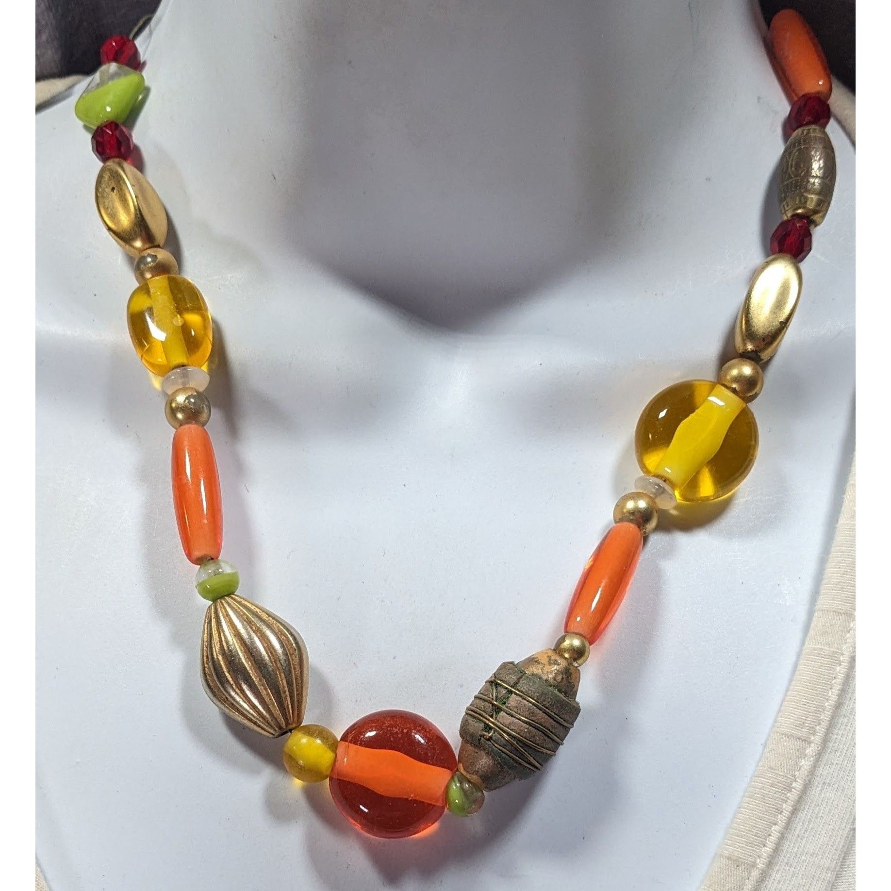 Other Handmade Retro Orange And Yellow Glass And Metal Beaded Neck Size ONE SIZE - 4 Thumbnail