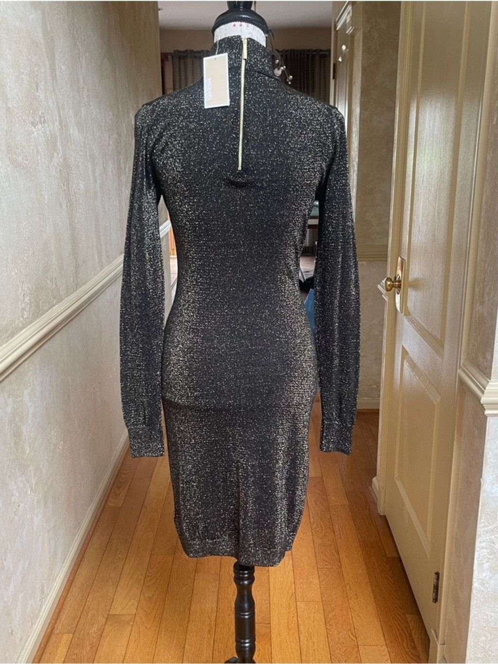 Michael Kors Michael Kors Black Gold Lurex Midi Dress NWT XS Glamour Size XS / US 0-2 / IT 36-38 - 4 Thumbnail