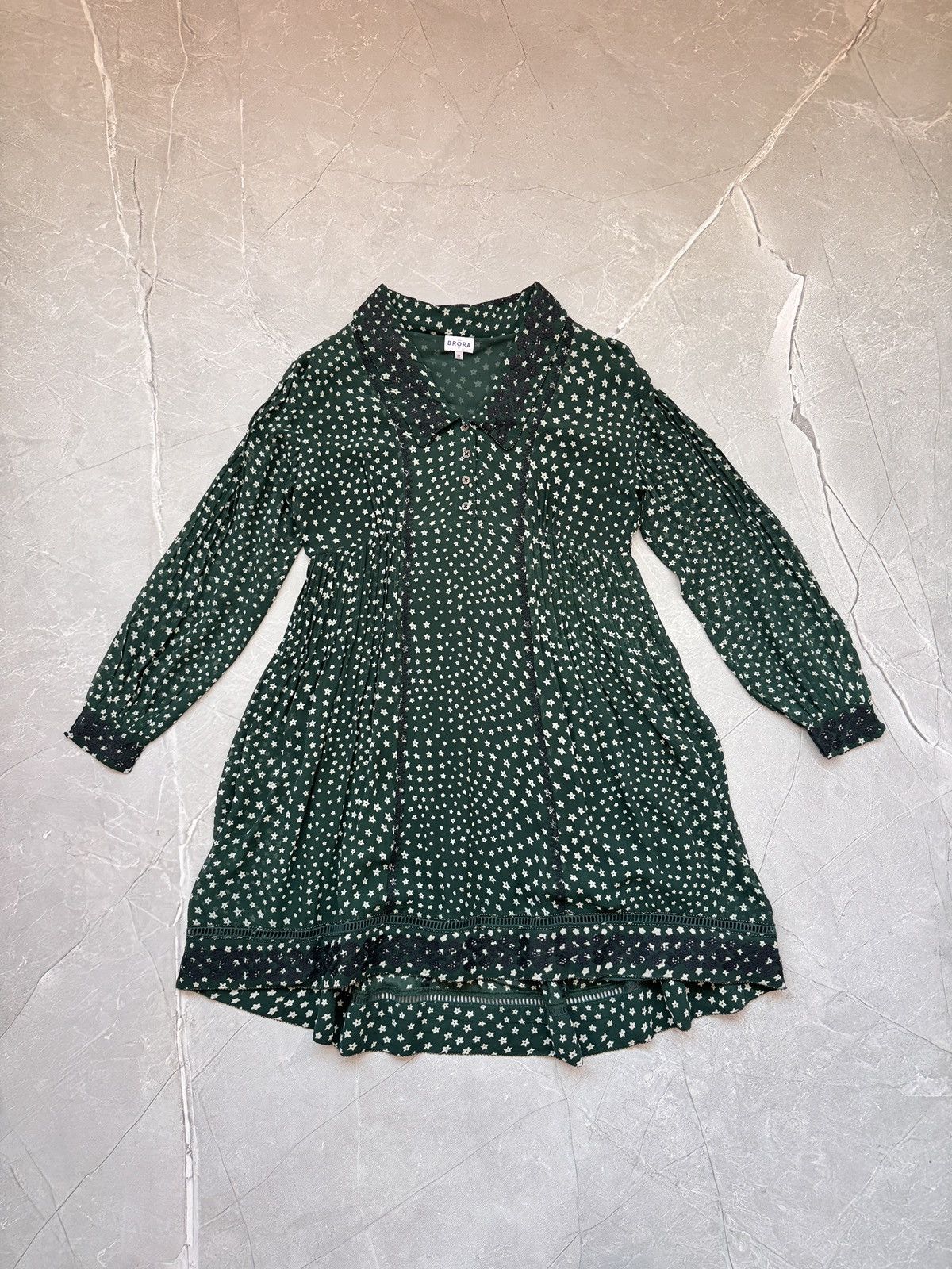 Other Brora Silk Star Print Embroidered Dress Dark Green Size L / US 10 / IT 46 - 1 Thumbnail