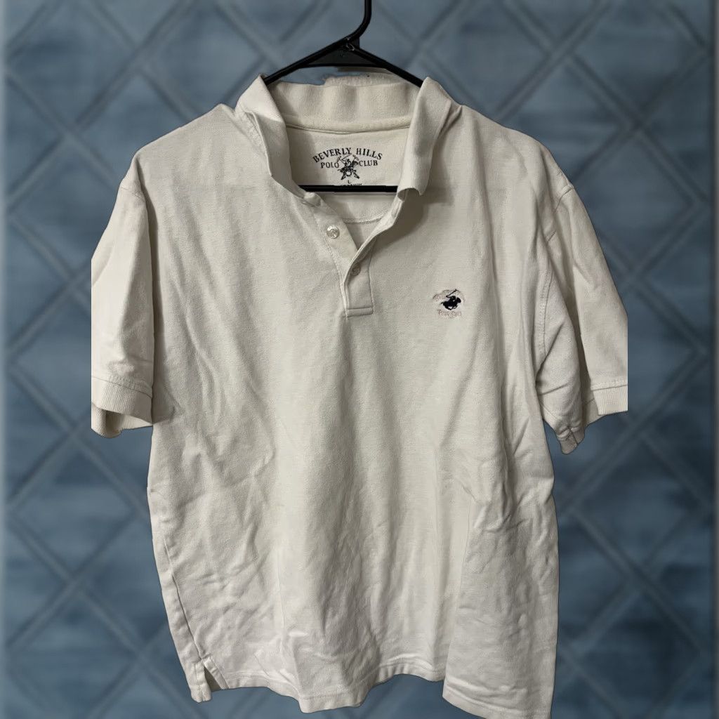Beverly Hills Polo Club Beverly Hills Polo Club Polo Shirt Men Large White Solid Short Sleeve Collared Polo Club Men's L White Casual Golf Size US L / EU 52-54 / 3 - 1 Thumbnail