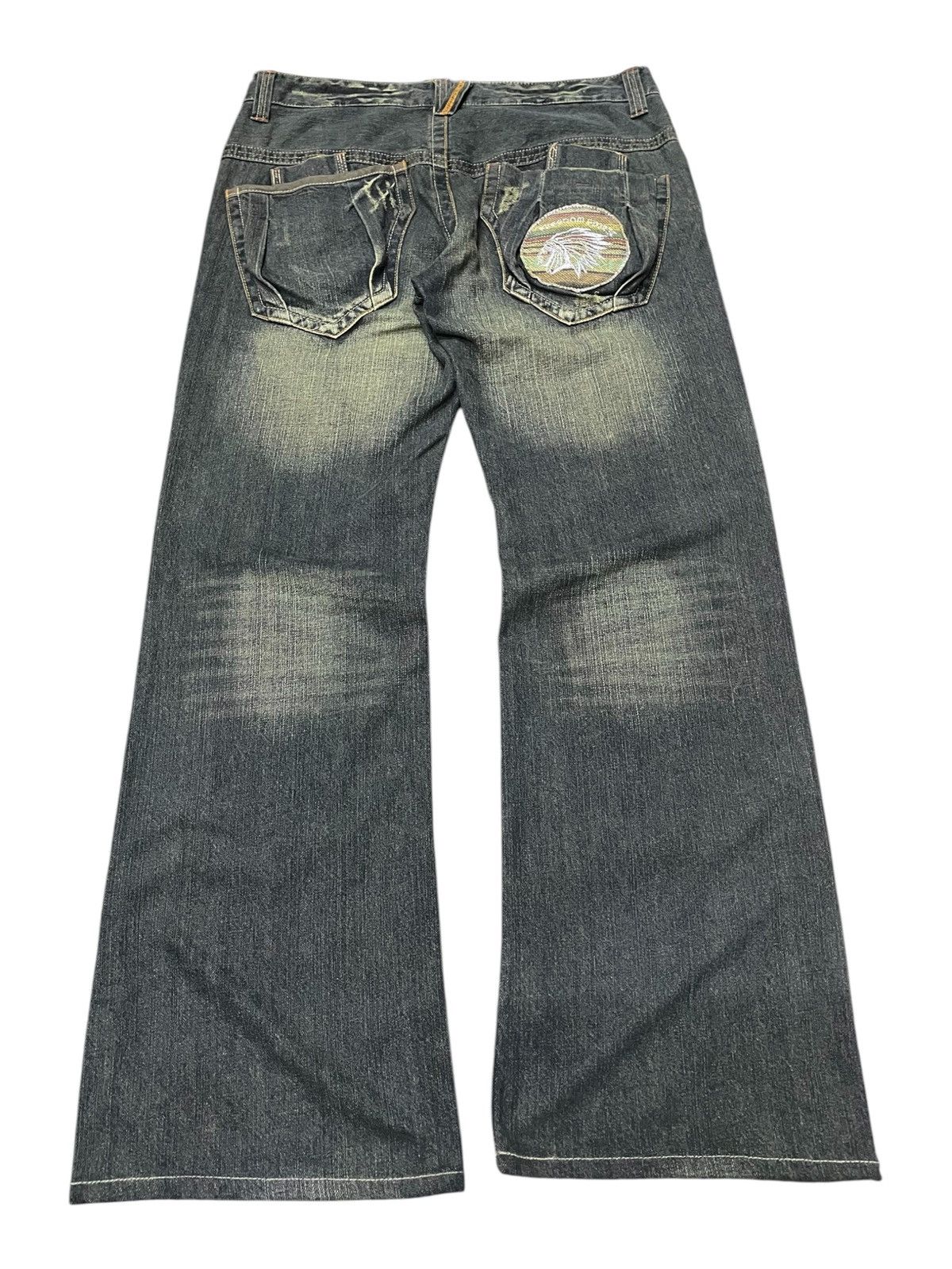 Hysteric Glamour × Roots Root Three Japan Muddy Green Flare Embroidered Native Jeans Size US 34 / EU 50 - 2 Thumbnail