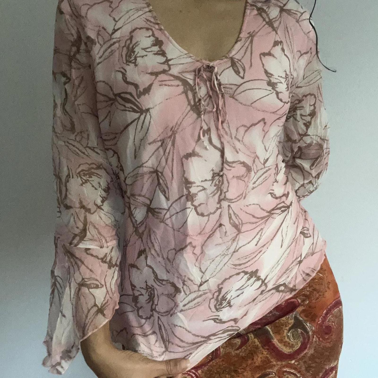 Other Pink and brown soft floral silk long sleeve blouse Size M / US 6-8 / IT 42-44 - 6 Thumbnail