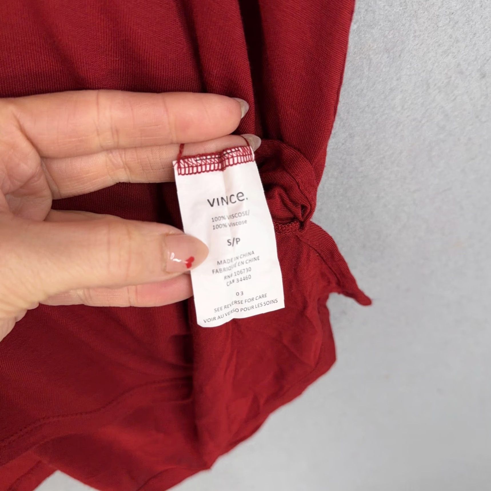 Vince Vince Shirt Womens Small Red 100% Viscose Dolman V Neck Tunic Top Casual Relaxed Shirt Size S / US 4 / IT 40 - 5 Thumbnail