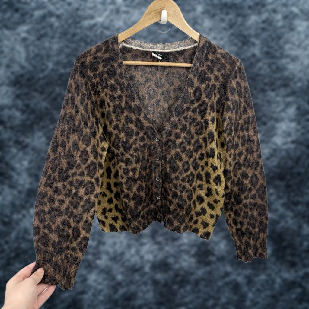 J.Crew J.CREW Brown Leopard Cardigan Sweater XLarge Indie Sleaze Alt Grunge 2010s Y2K Mohair Size XL / US 12-14 / IT 48-50 - 1 Thumbnail