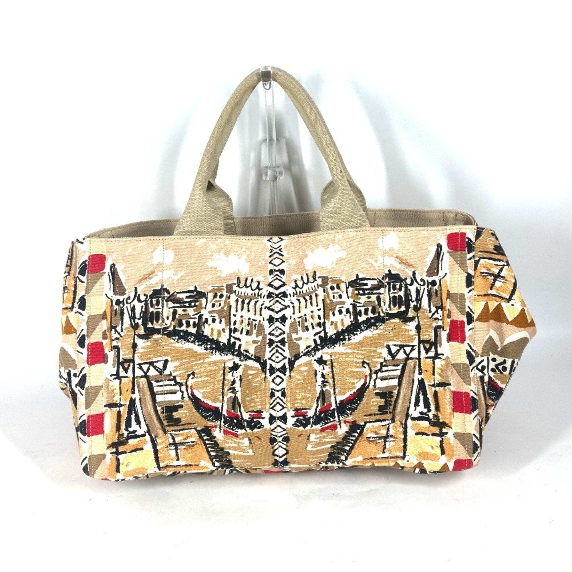 Prada Bn1872 Canapa Gm All-Over Pattern Tote Bag, Shoulder Handbag, Canvas, Women's, Beige