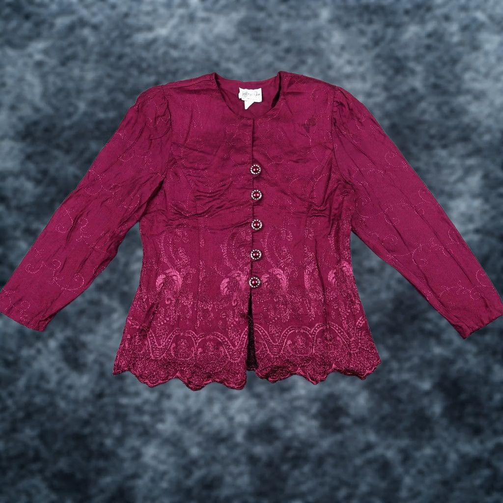Vintage VINTAGE Jeffrey & Dara Jacket Womens 12 Pink Lace Embroidered Blazer Magenta Jacket Women - 12 Navy or Pink? Size XL / US 12-14 / IT 48-50 - 1 Thumbnail