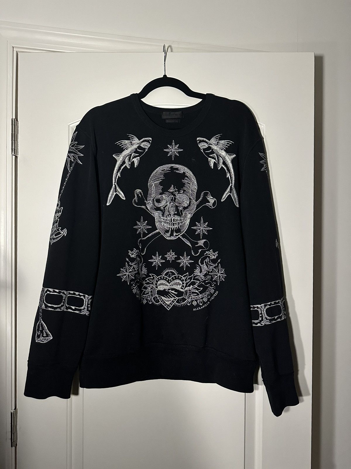 image of Alexander Mcqueen Embroiled Crewneck in Black, Men's (Size XL)