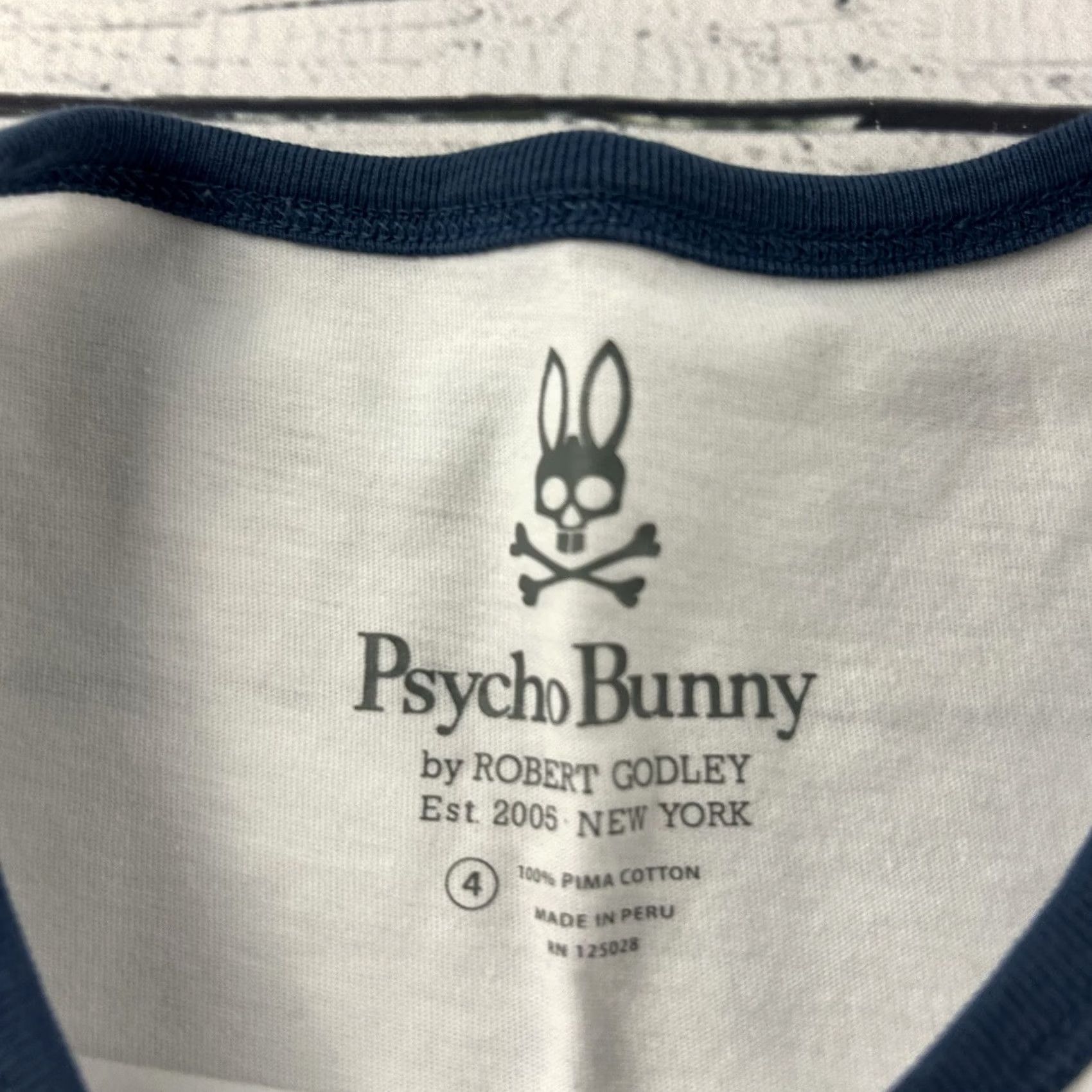 Psycho Bunny Psycho Bunny Short Sleeve T-Shirt Men’s 4 White Blue Pima Cotton Ringer Shirt Size US S / EU 44-46 / 1 - 3 Thumbnail