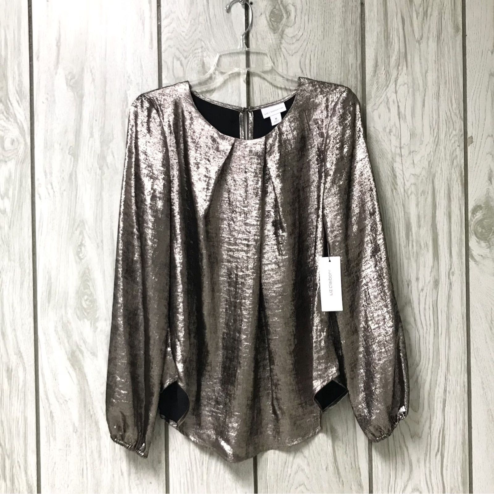 Liz Claiborne Liz Claiborne Blouse Gold Satin Round Neck Balloon Sleeve M Womens Size M / US 6-8 / IT 42-44 - 3 Thumbnail